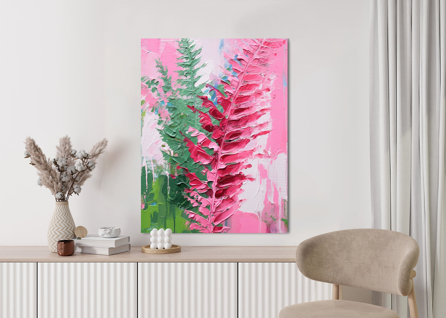 Poster Rosa Farnblätter Rahmen Holz Mit Passepartout Farbe Natürlich