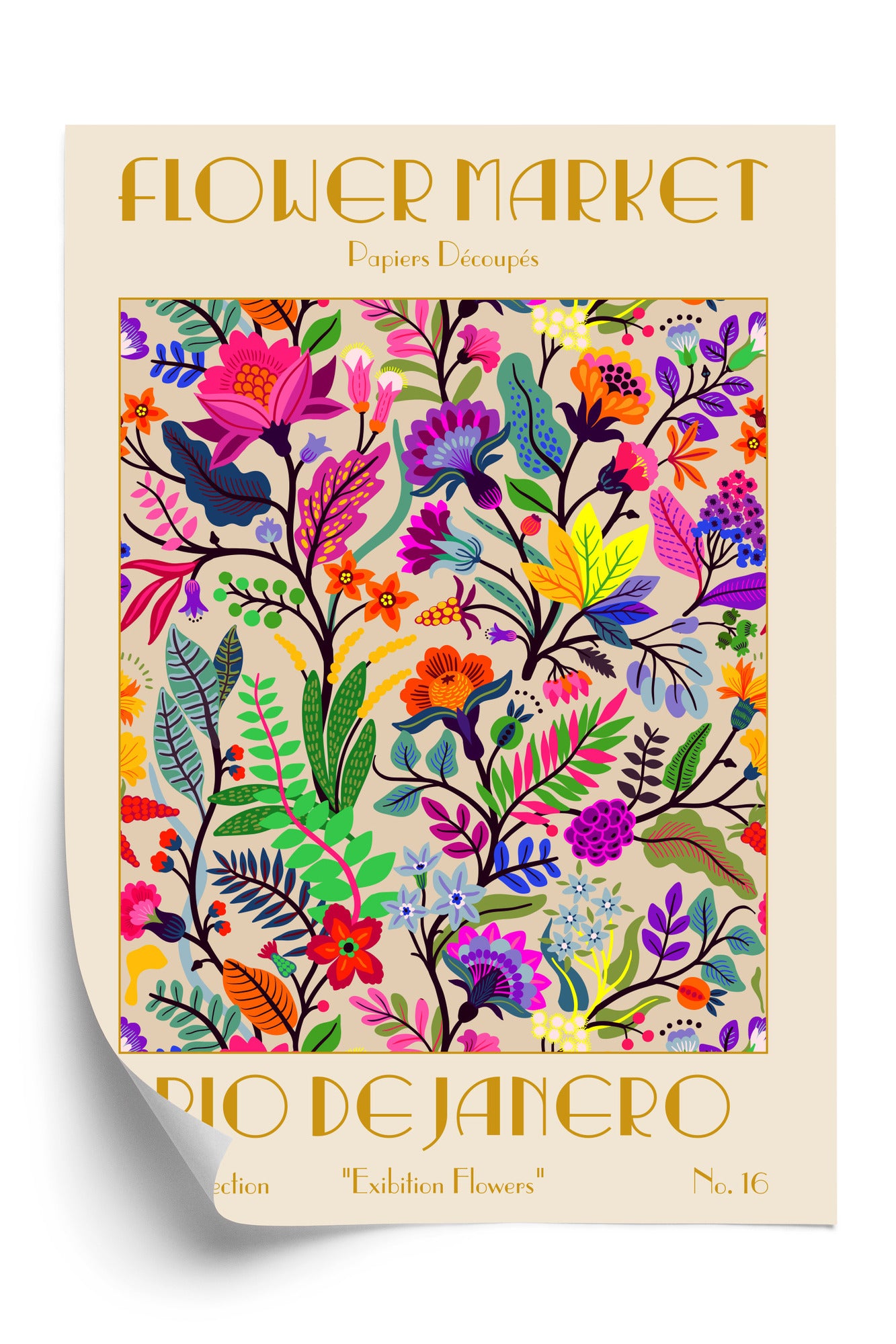 Poster Bunte Blumen Blumenmarkt Rahmen Holz Mit Passepartout Farbe Natürlich
