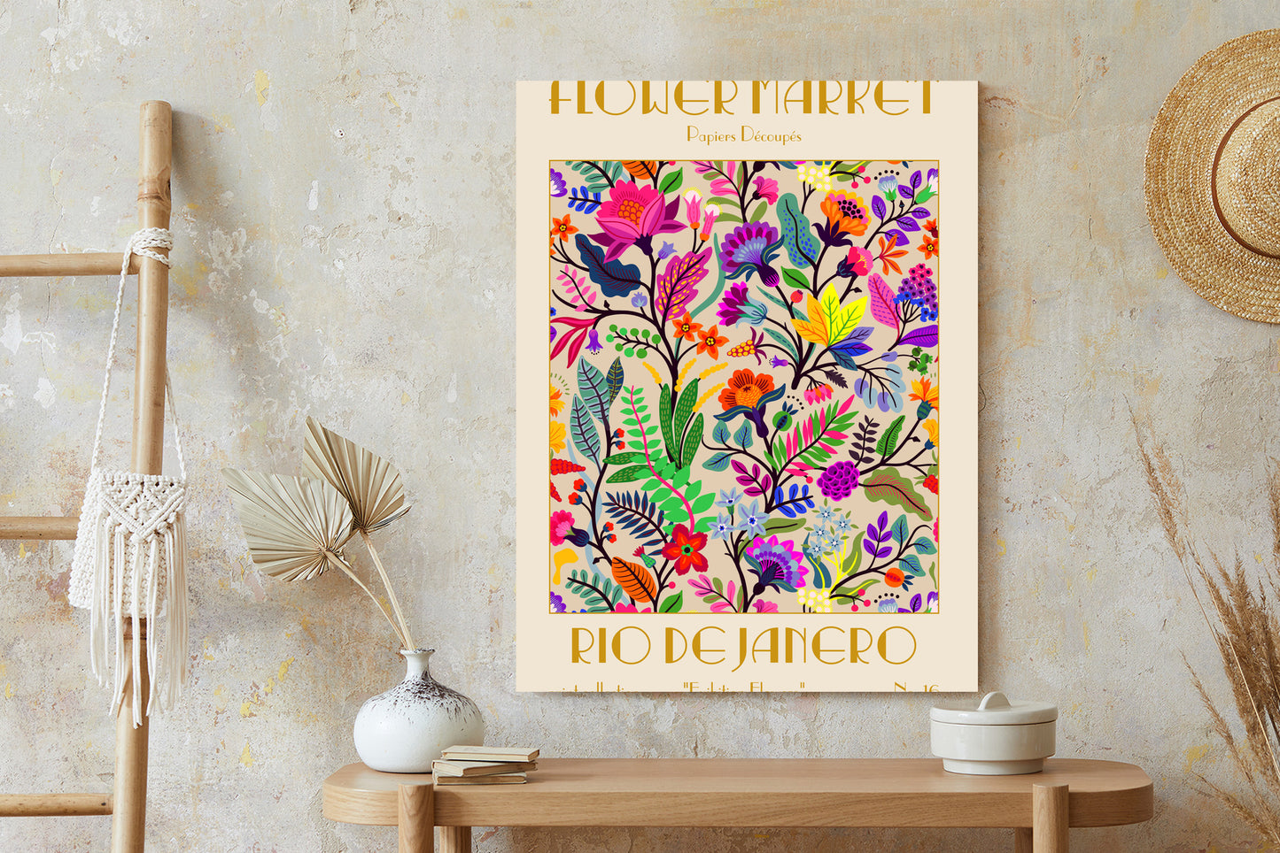 Poster Bunte Blumen Blumenmarkt Rahmen Holz Mit Passepartout Farbe Natürlich