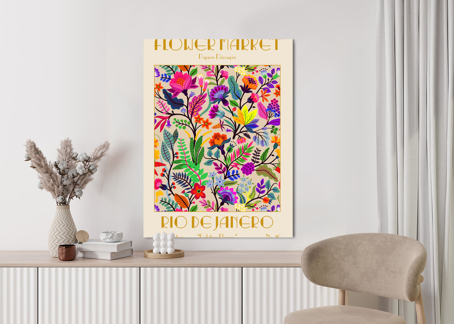 Poster Bunte Blumen Blumenmarkt Rahmen Holz Mit Passepartout Farbe Natürlich