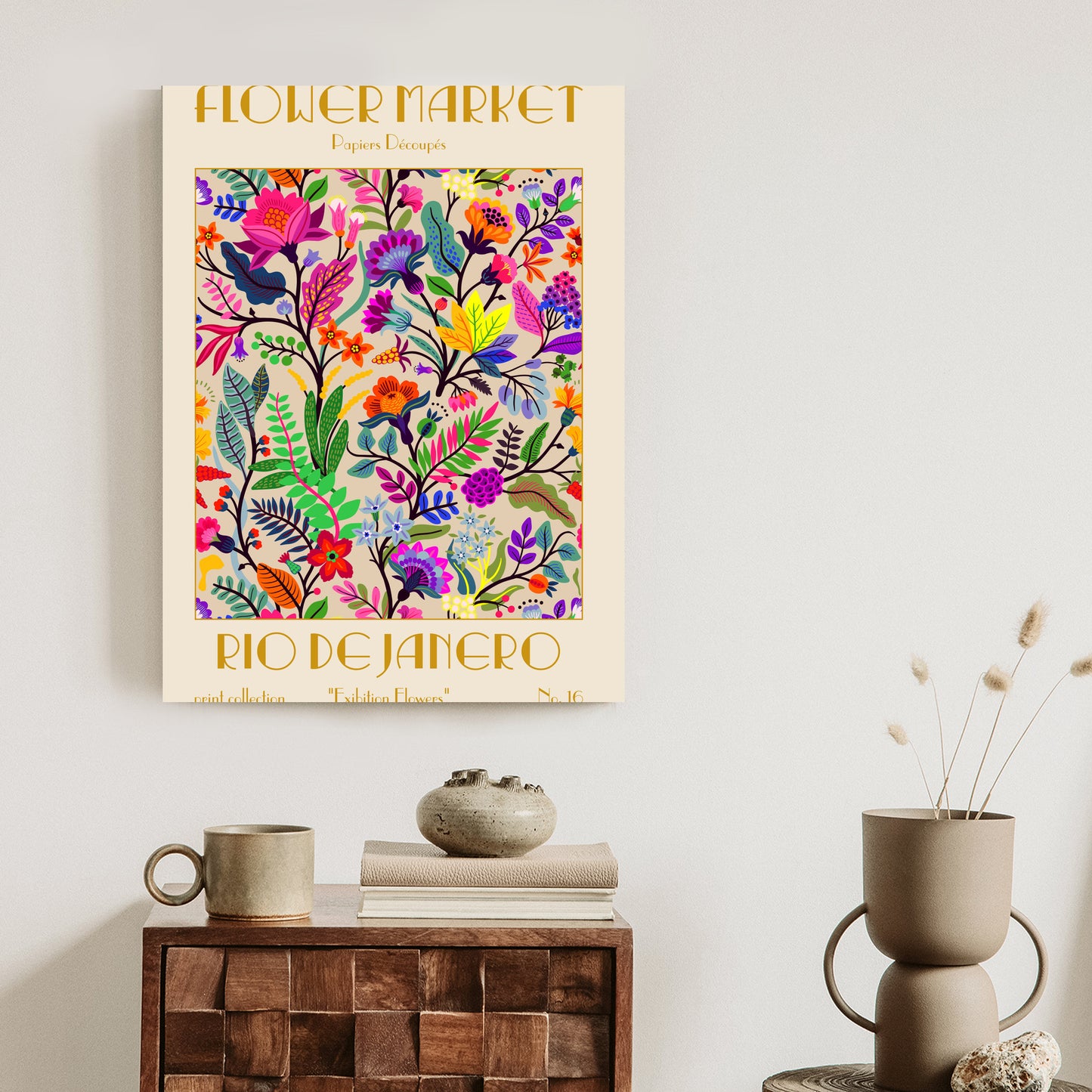 Poster Bunte Blumen Blumenmarkt Rahmen Holz Mit Passepartout Farbe Natürlich