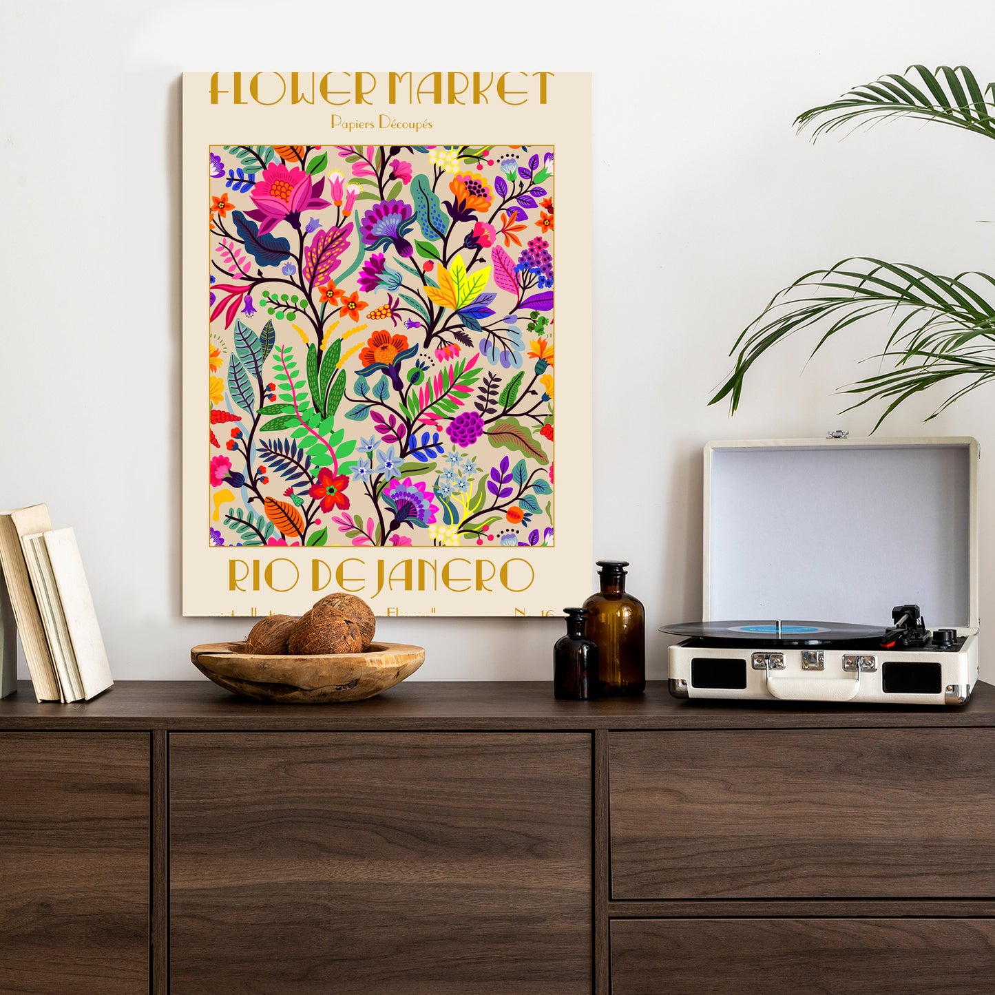 Poster Bunte Blumen Blumenmarkt Rahmen Holz Mit Passepartout Farbe Natürlich