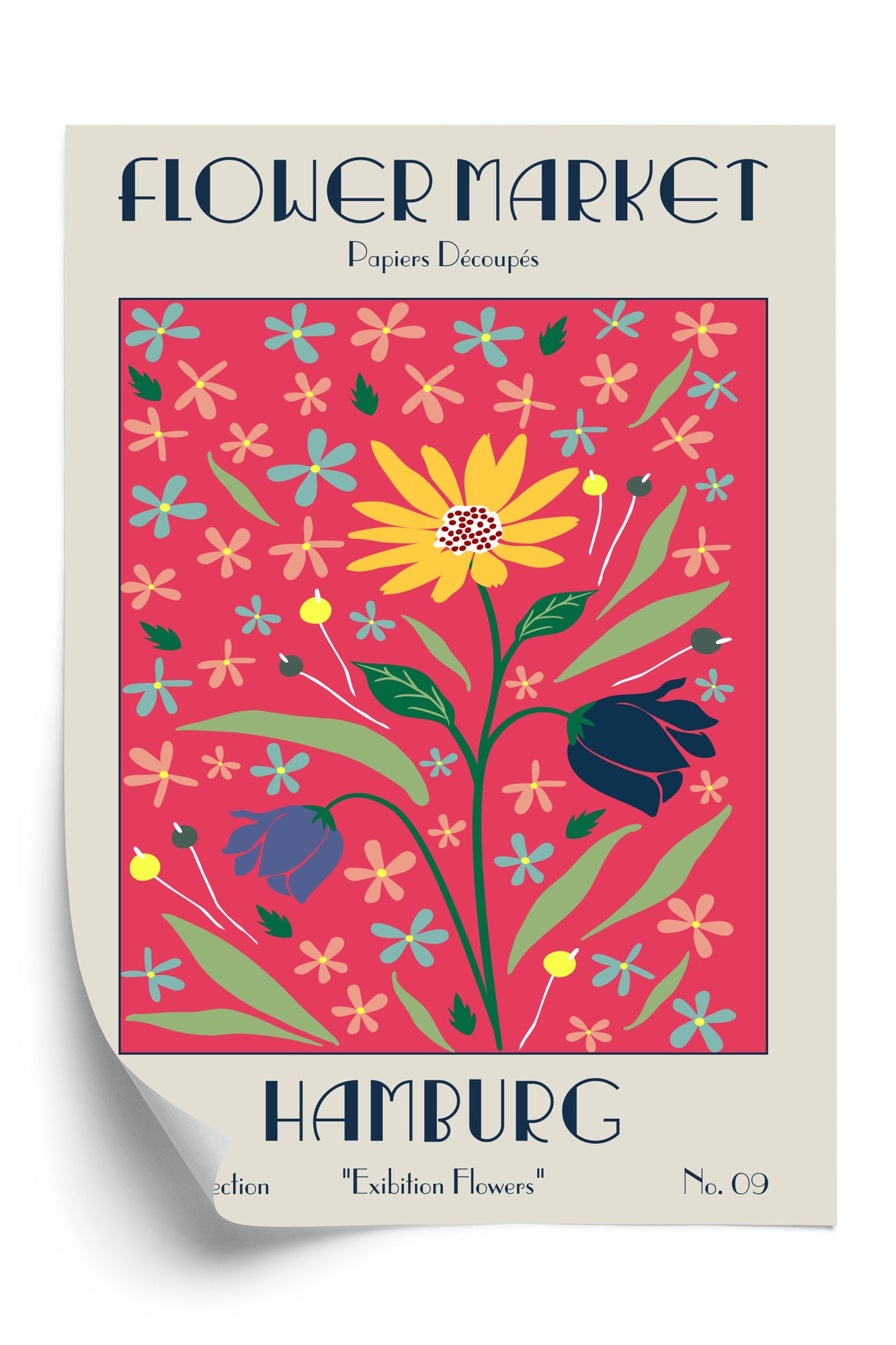 Poster Hamburger Blumenmarkt Rahmen Holz Mit Passepartout Farbe Natürlich