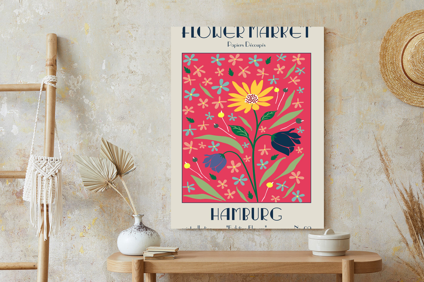 Poster Hamburger Blumenmarkt Rahmen Holz Mit Passepartout Farbe Natürlich