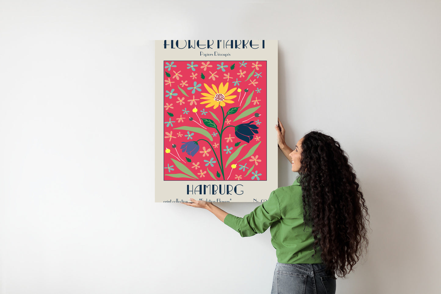 Poster Hamburger Blumenmarkt Rahmen Holz Mit Passepartout Farbe Natürlich