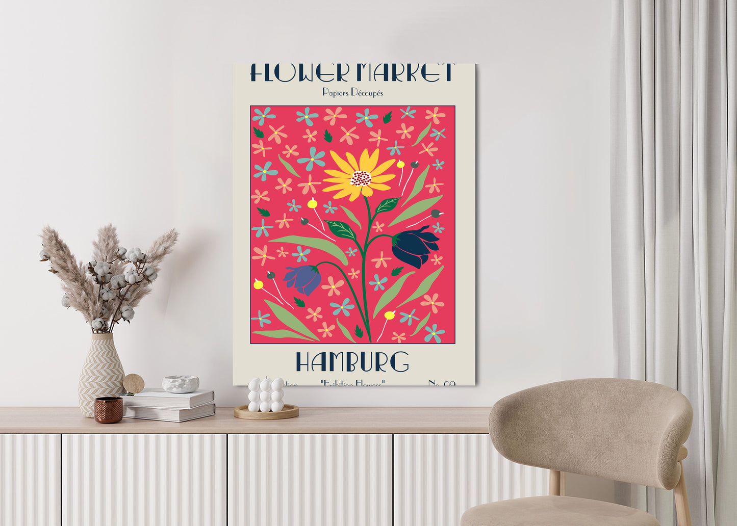 Poster Hamburger Blumenmarkt Rahmen Holz Mit Passepartout Farbe Natürlich
