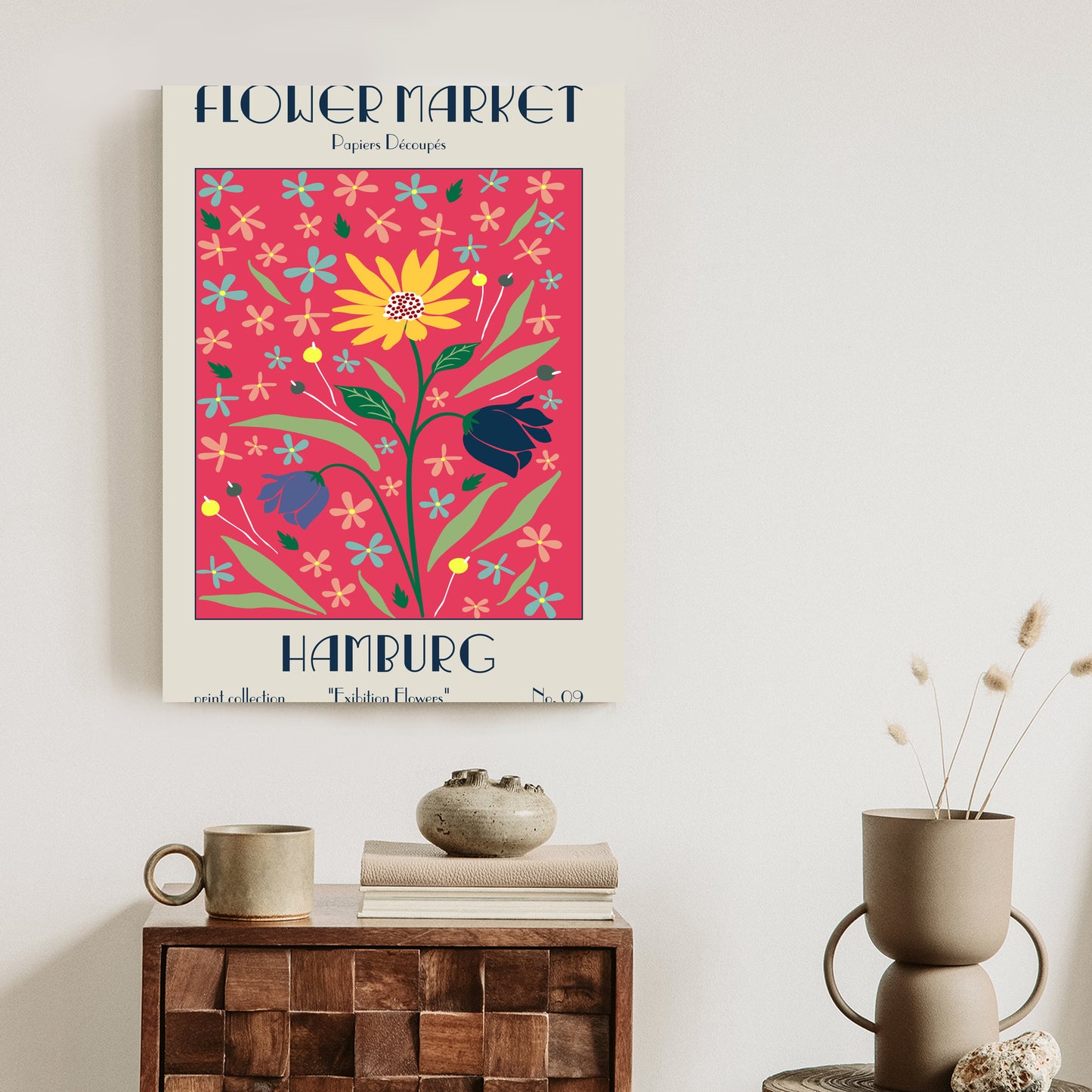 Poster Hamburger Blumenmarkt Rahmen Holz Mit Passepartout Farbe Natürlich