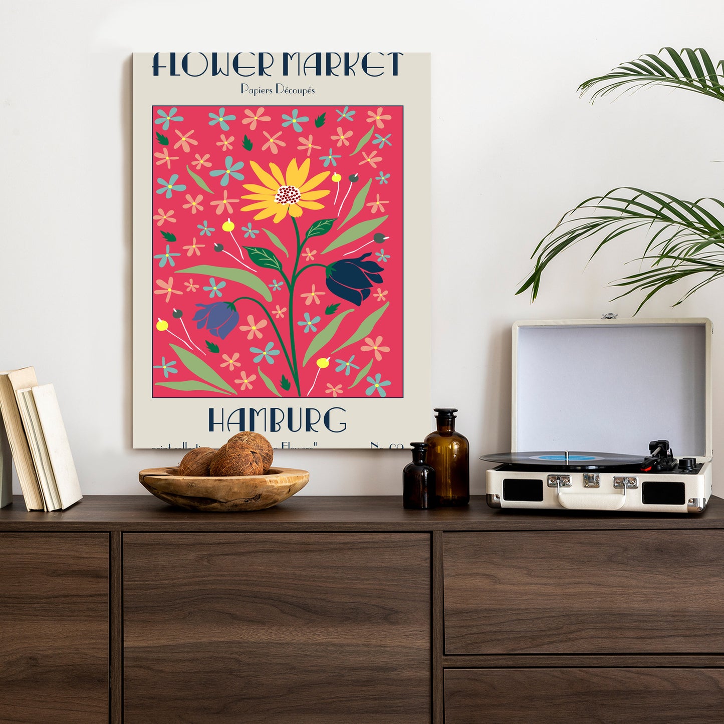 Poster Hamburger Blumenmarkt Rahmen Holz Mit Passepartout Farbe Natürlich