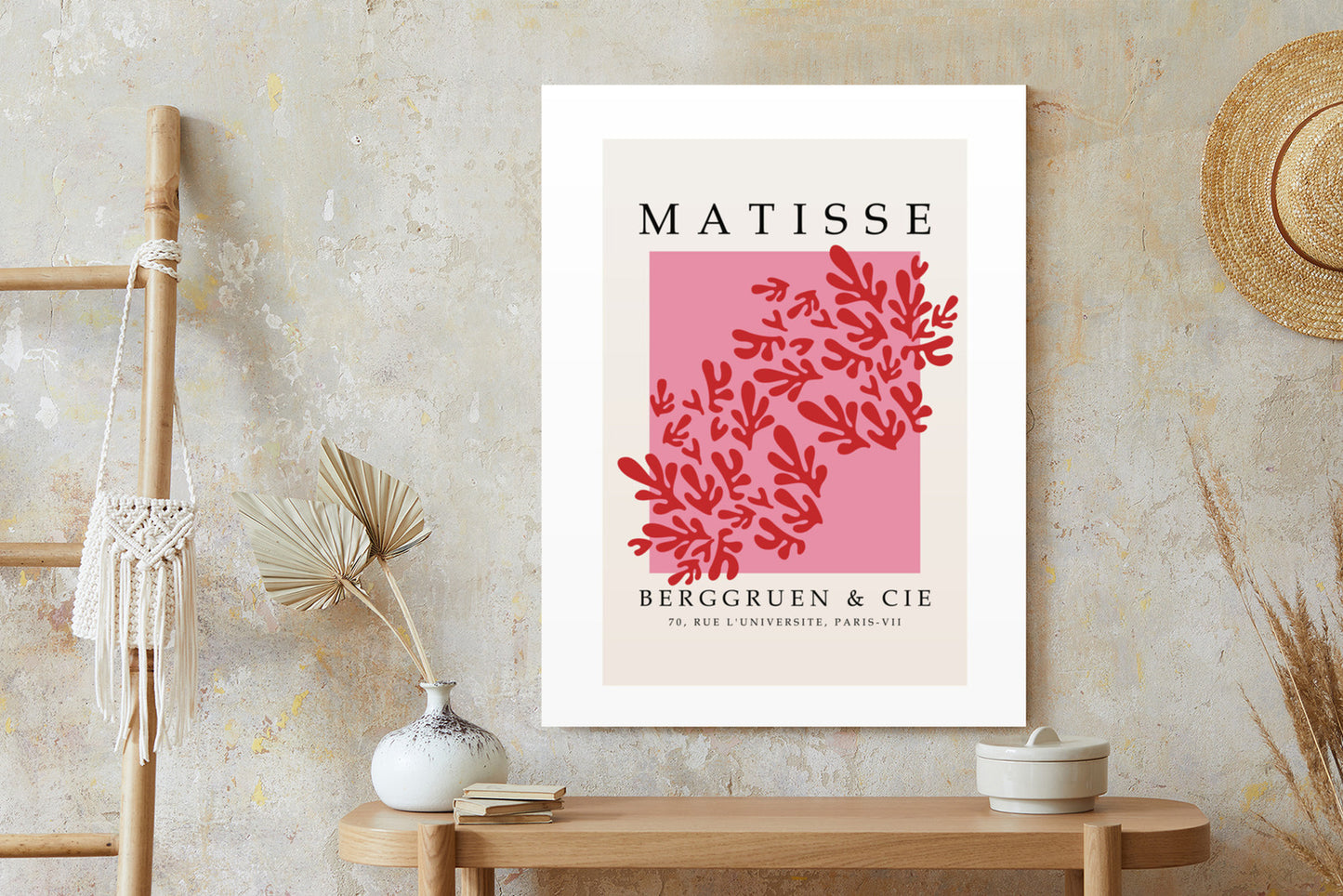 Poster Botanische Dekoration Im Matisse-Stil Rahmen Holz Mit Passepartout Farbe Natürlich