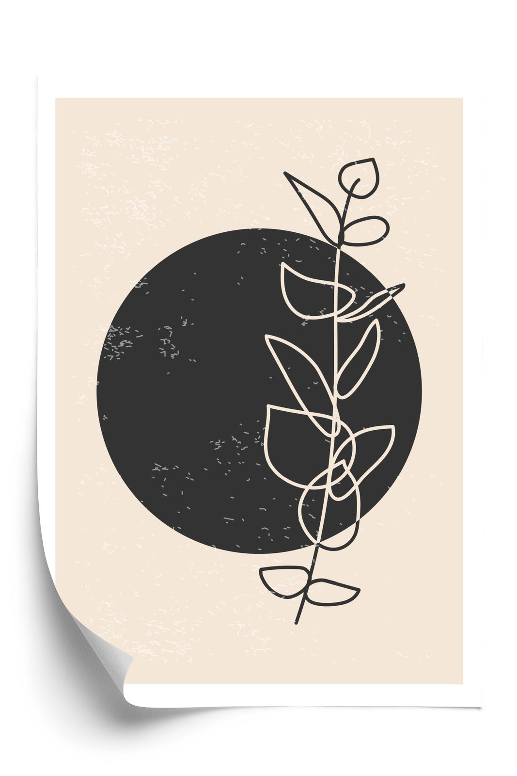 Poster Minimalistischer Zweig Und Kreis Rahmen Holz Mit Passepartout Farbe Natürlich