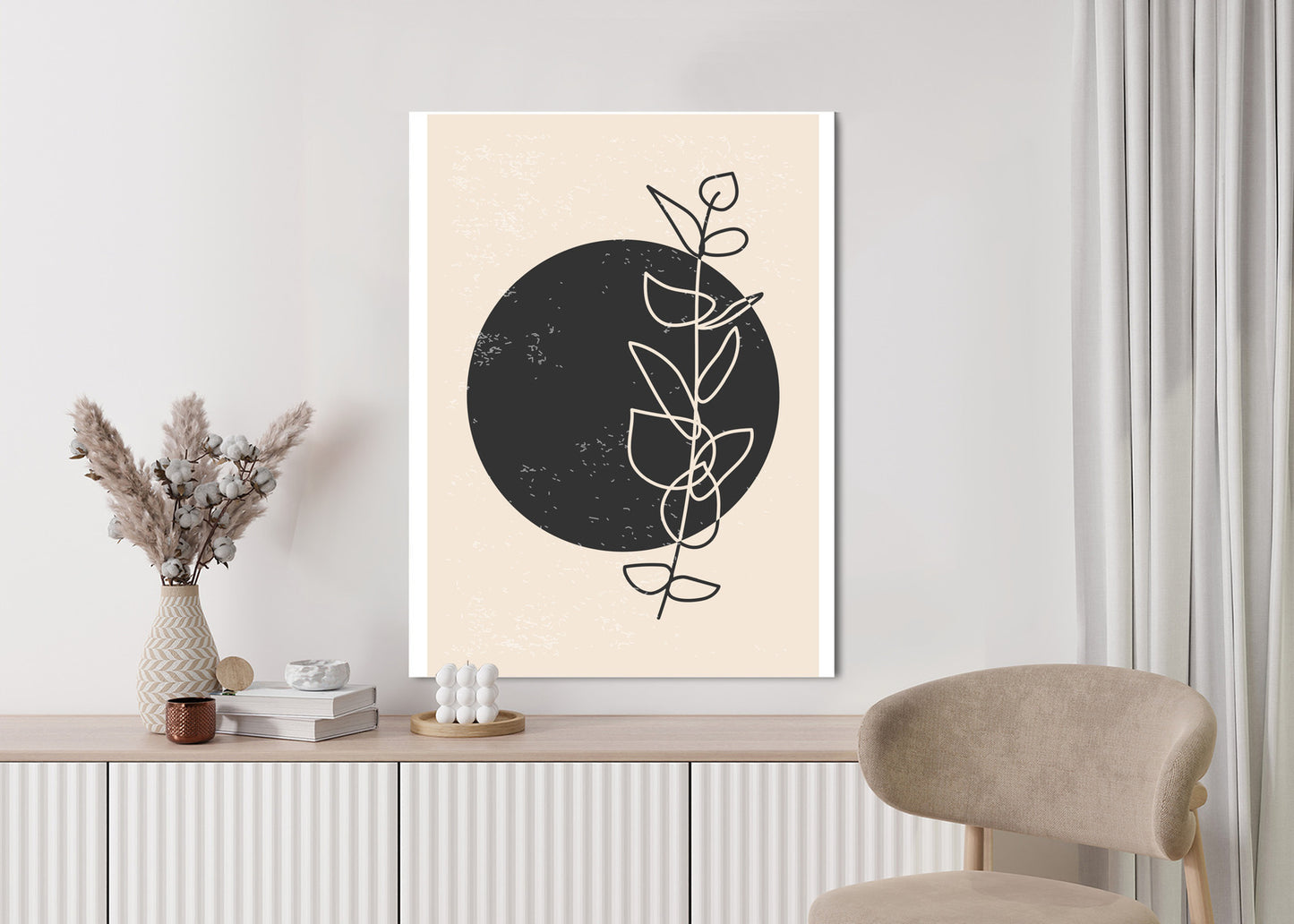 Poster Minimalistischer Zweig Und Kreis Rahmen Holz Mit Passepartout Farbe Natürlich