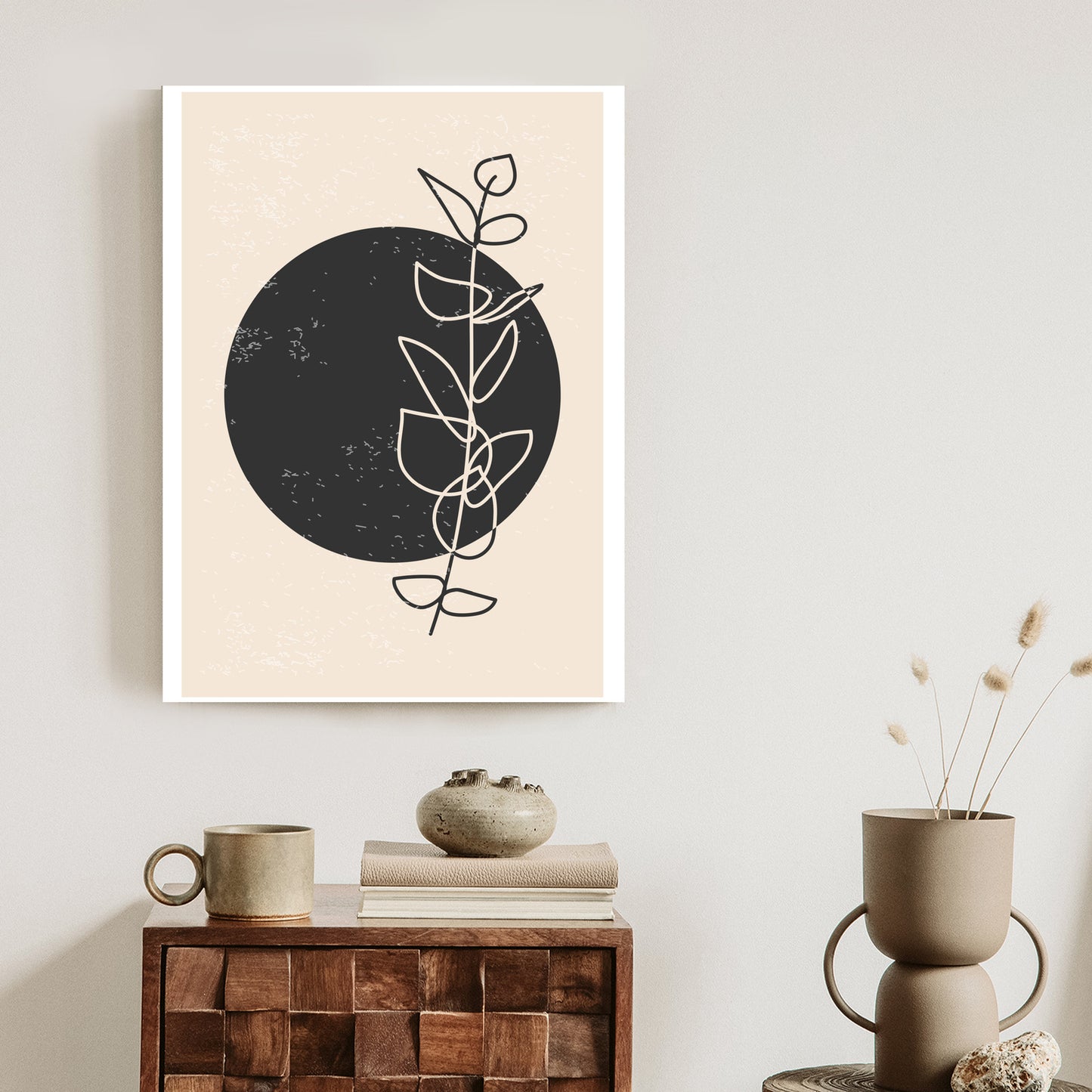 Poster Minimalistischer Zweig Und Kreis Rahmen Holz Mit Passepartout Farbe Natürlich