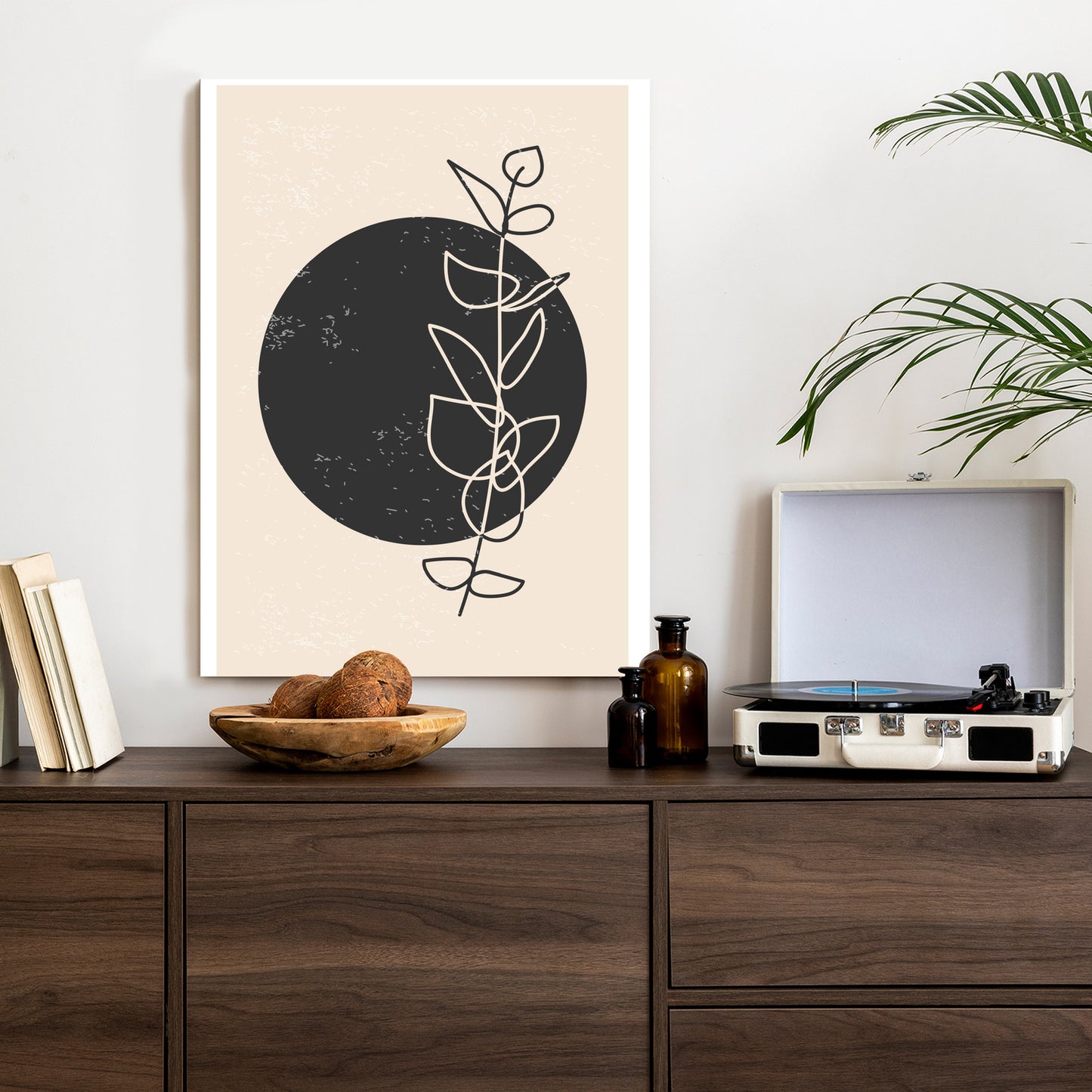 Poster Minimalistischer Zweig Und Kreis Rahmen Holz Mit Passepartout Farbe Natürlich