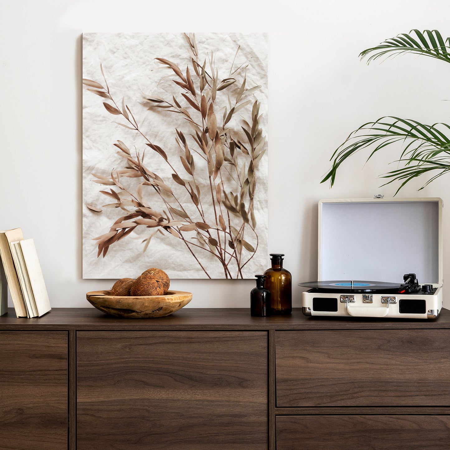 Poster Trockene Eukalyptusblätter Rahmen Holz Mit Passepartout Farbe Natürlich