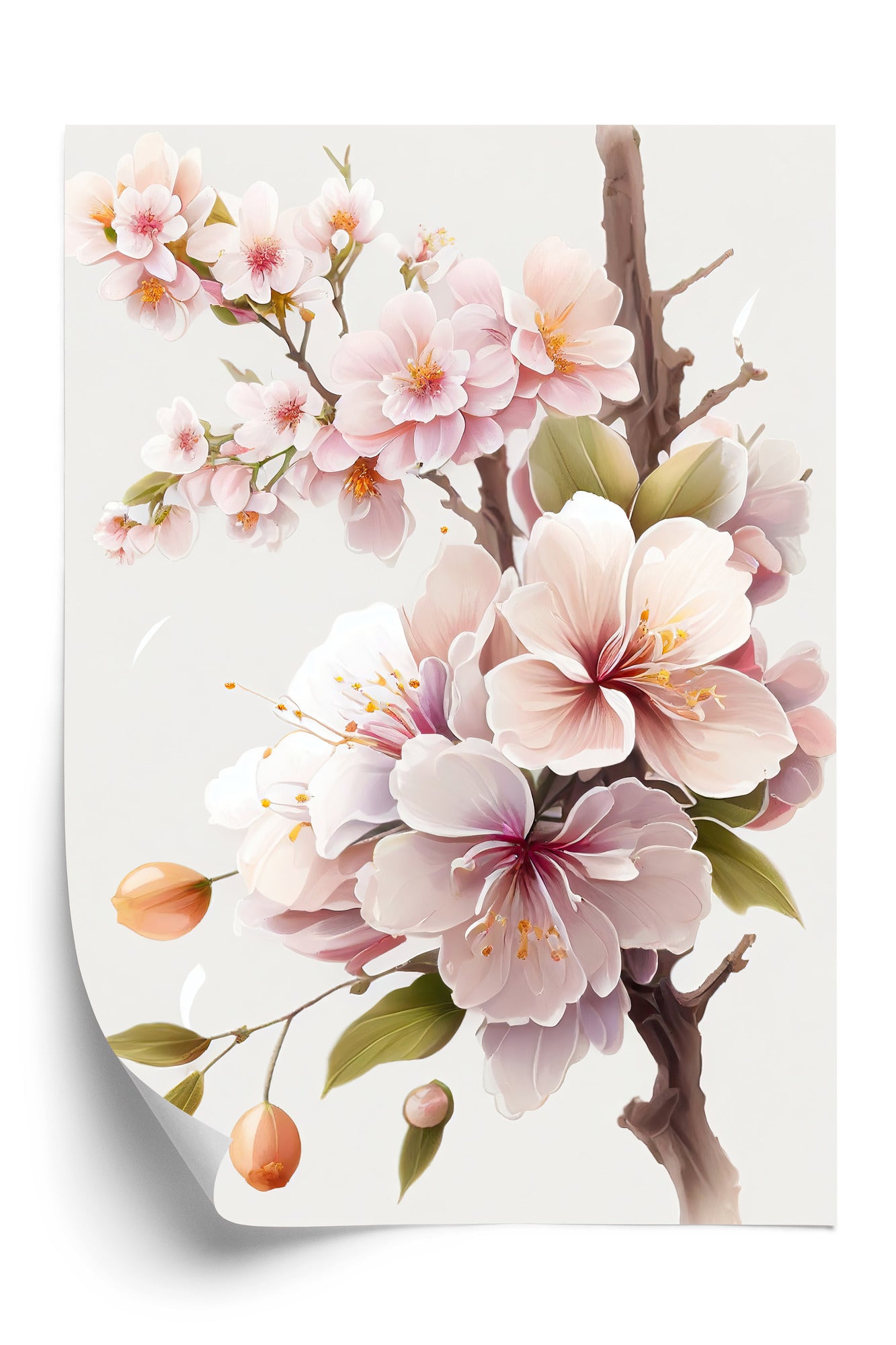 Poster Japanische Weiße Und Rosa Kirschblüten Rahmen Holz Mit Passepartout Farbe Natürlich