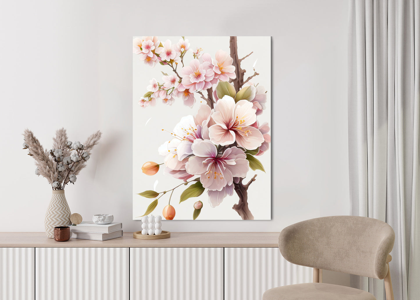 Poster Japanische Weiße Und Rosa Kirschblüten Rahmen Holz Mit Passepartout Farbe Natürlich