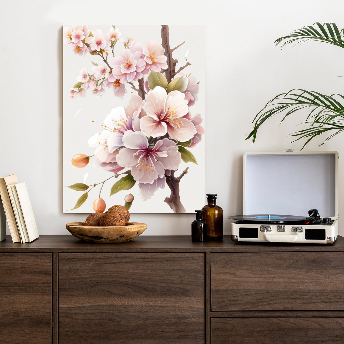 Poster Japanische Weiße Und Rosa Kirschblüten Rahmen Holz Mit Passepartout Farbe Natürlich