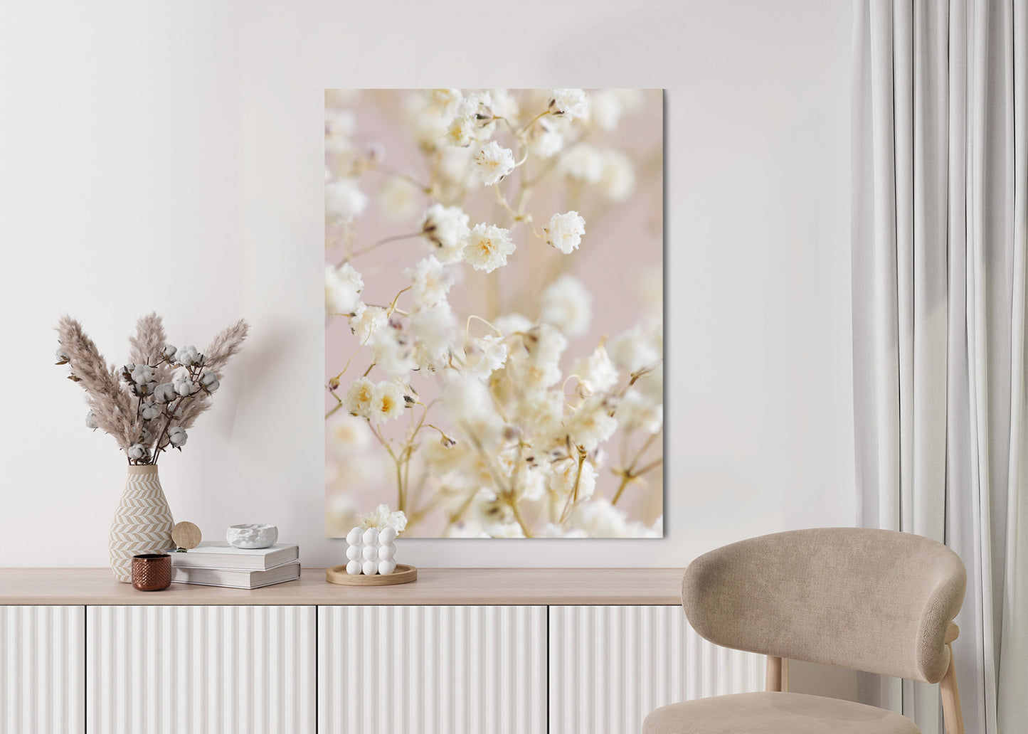 Poster Weiße Kleine Blumen Auf Rosa Hintergrund