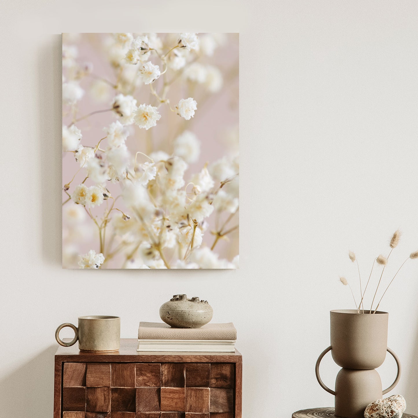 Poster Weiße Kleine Blumen Auf Rosa Hintergrund