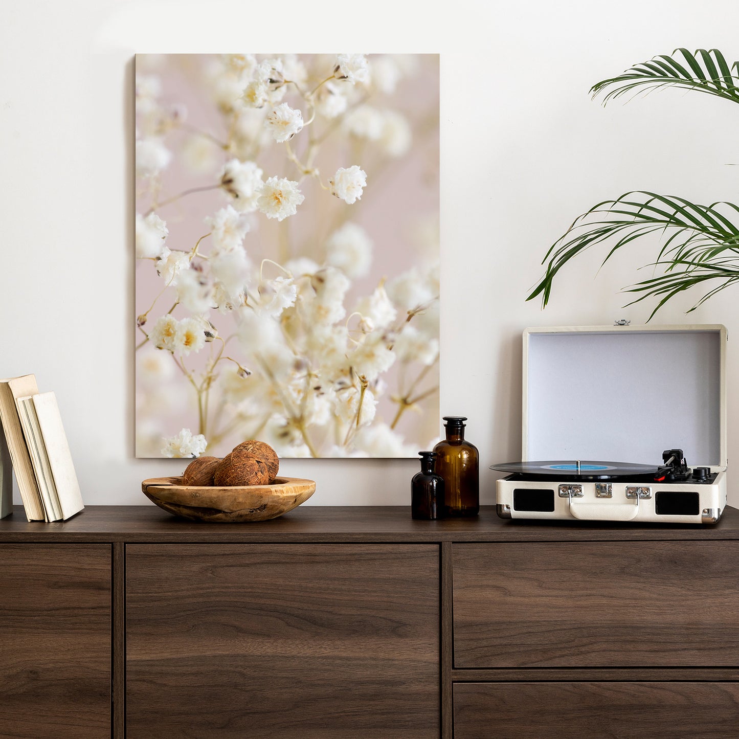 Poster Weiße Kleine Blumen Auf Rosa Hintergrund