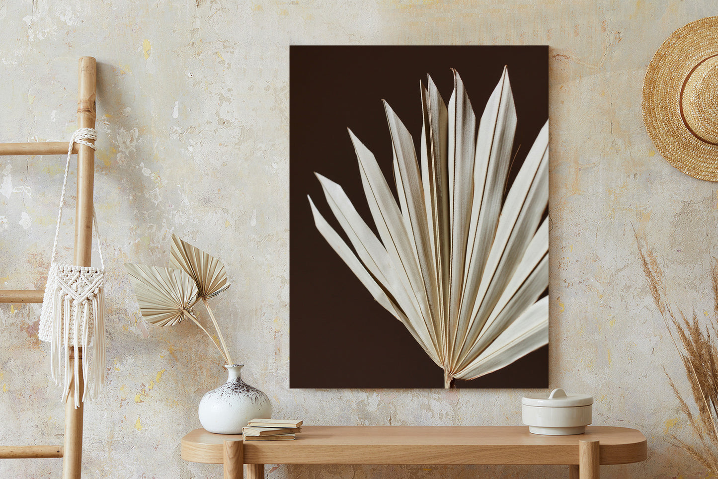 Poster Trockene Palme Auf Braunem Hintergrund Rahmen Holz Mit Passepartout Farbe Natürlich