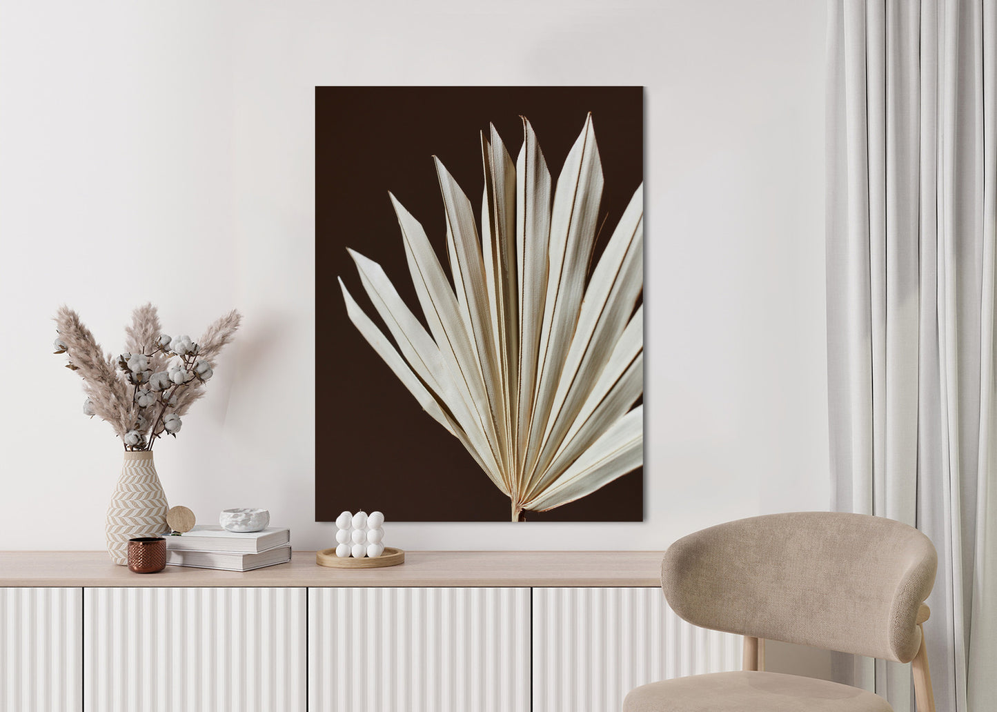 Poster Trockene Palme Auf Braunem Hintergrund Rahmen Holz Mit Passepartout Farbe Natürlich