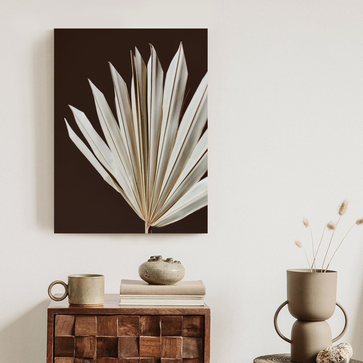 Poster Trockene Palme Auf Braunem Hintergrund Rahmen Holz Mit Passepartout Farbe Natürlich