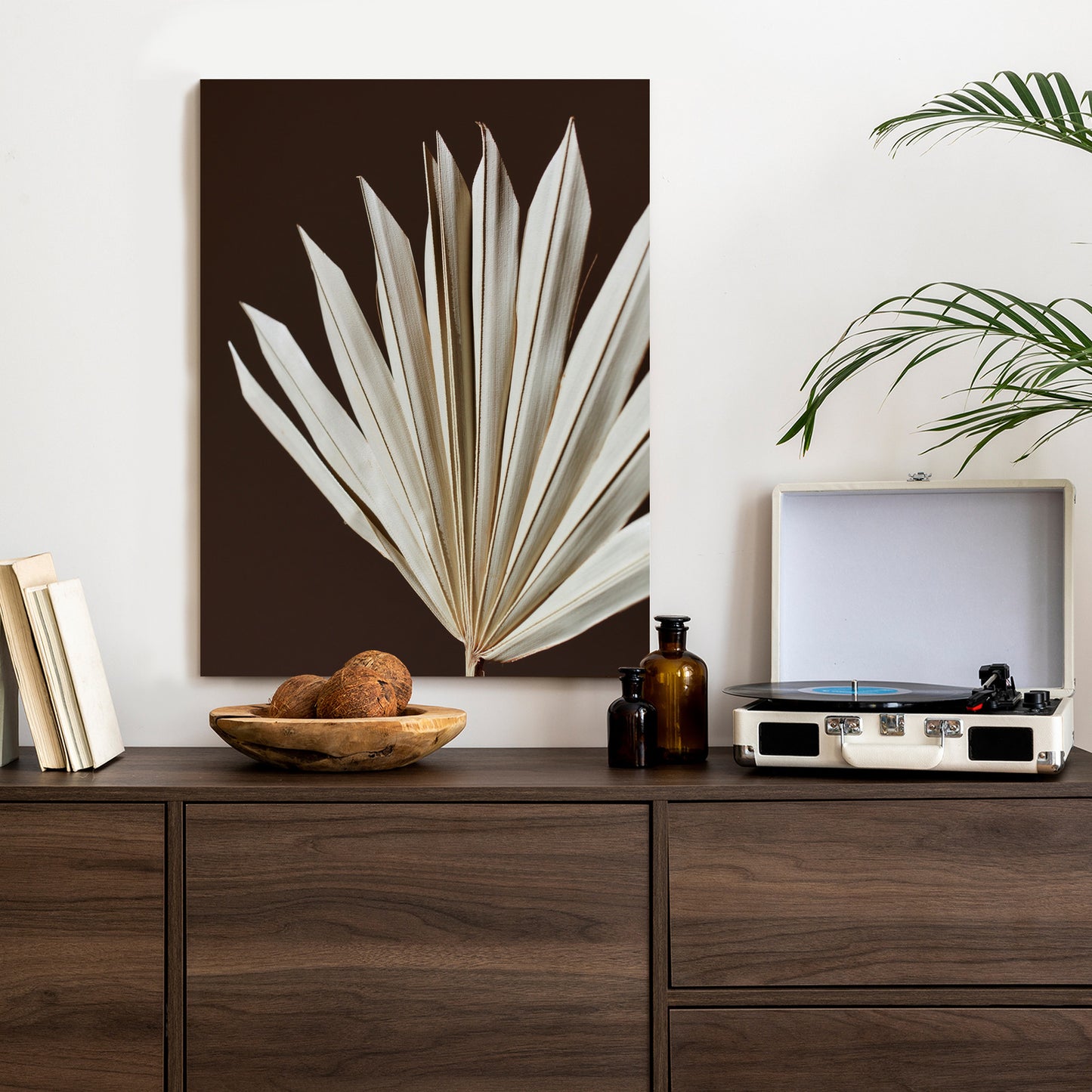 Poster Trockene Palme Auf Braunem Hintergrund Rahmen Holz Mit Passepartout Farbe Natürlich