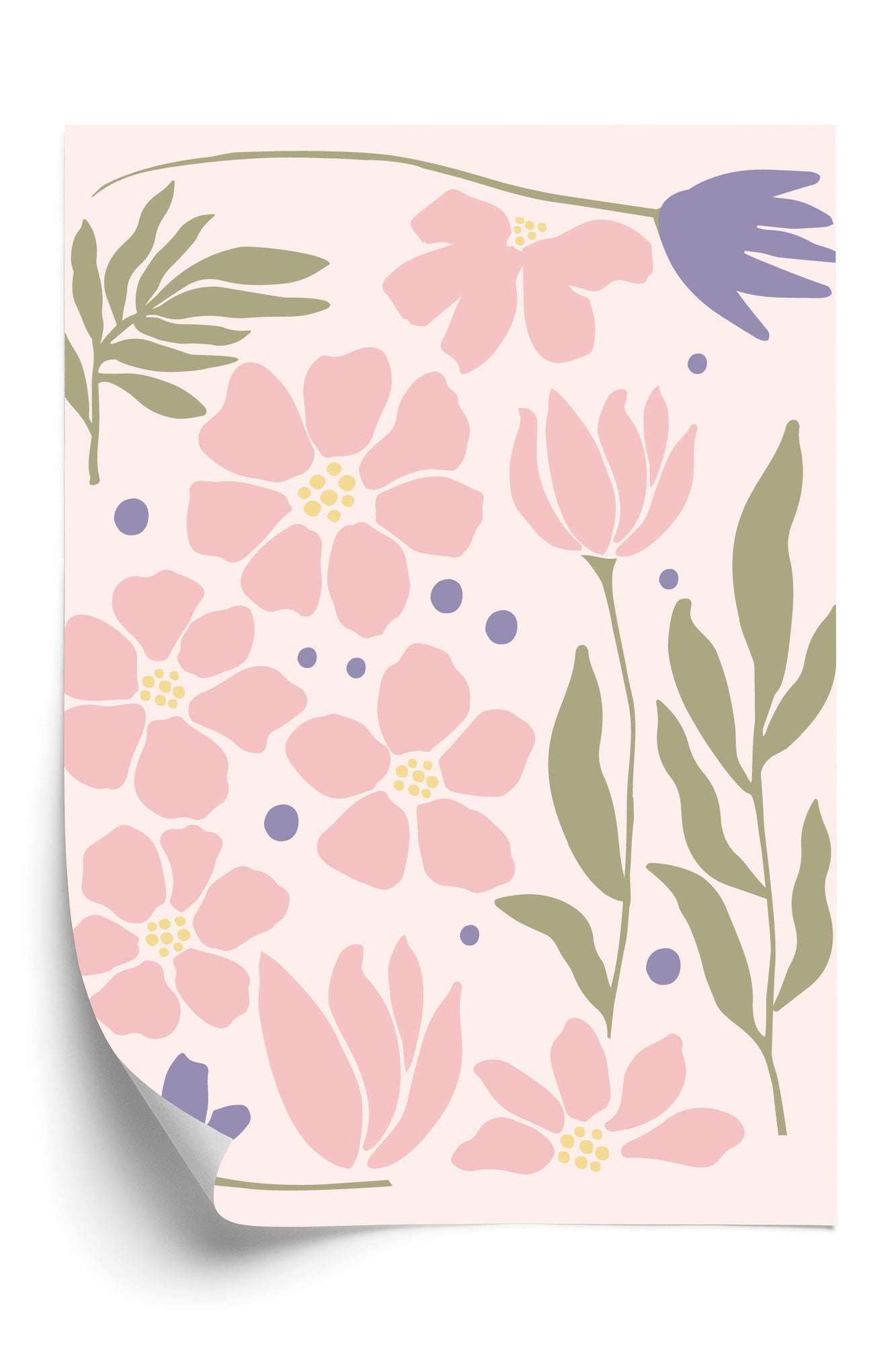 Poster Botanische Grafiken Mit Pastellblumen Rahmen Holz Mit Passepartout Farbe Natürlich