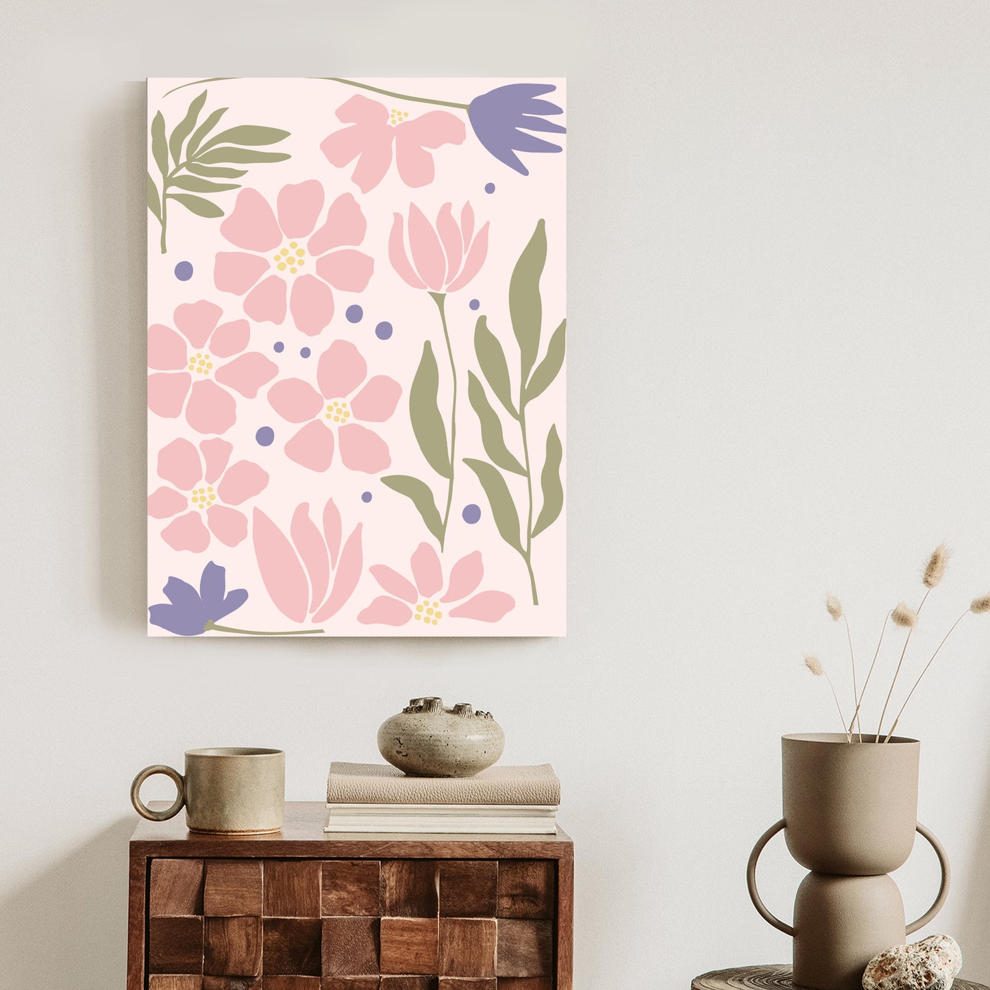 Poster Botanische Grafiken Mit Pastellblumen Rahmen Holz Mit Passepartout Farbe Natürlich