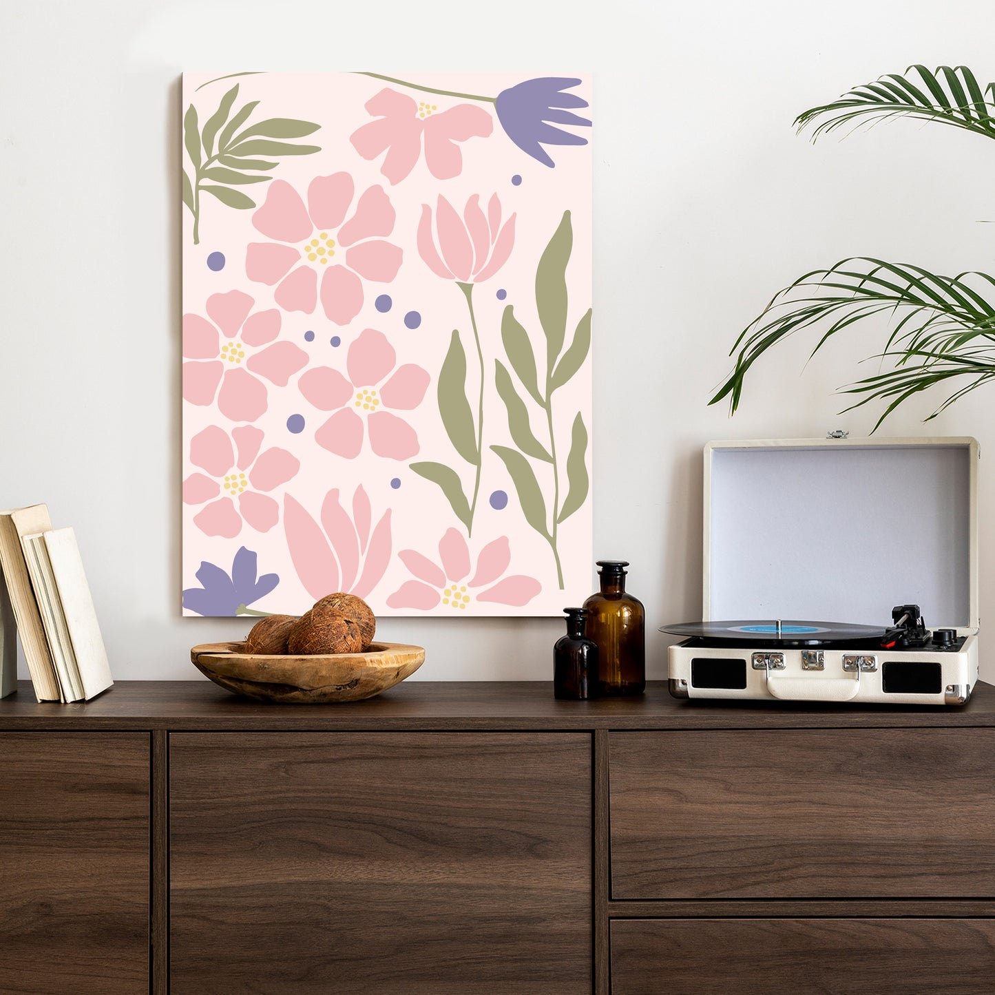 Poster Botanische Grafiken Mit Pastellblumen Rahmen Holz Mit Passepartout Farbe Natürlich