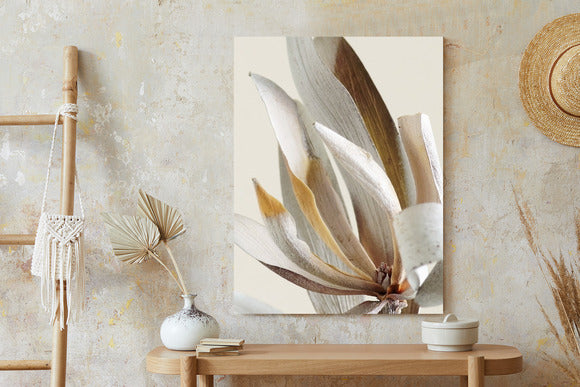 Poster Trockene Protea-Blätter Rahmen Holz Mit Passepartout Farbe Natürlich