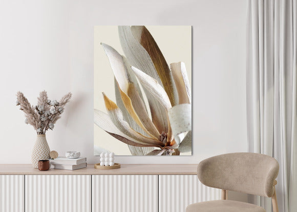 Poster Trockene Protea-Blätter Rahmen Holz Mit Passepartout Farbe Natürlich