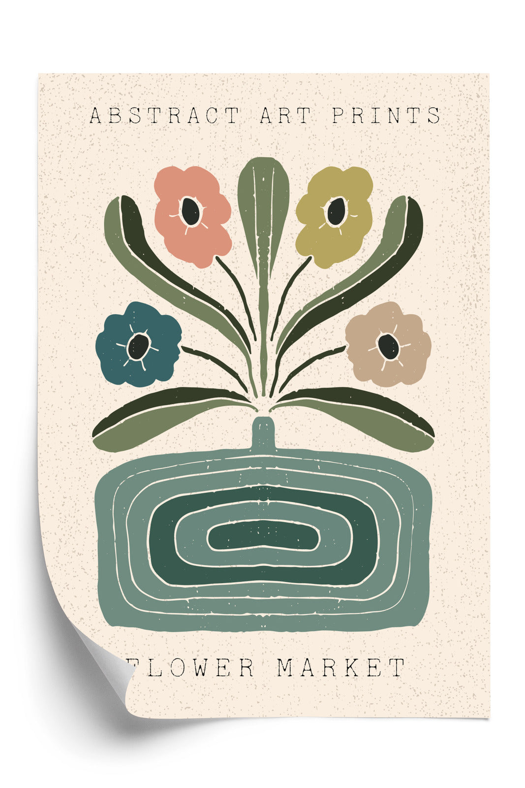 Poster Moderne Illustration Mit Einer Vase Voller Blumen Rahmen Holz Mit Passepartout Farbe Natürlich