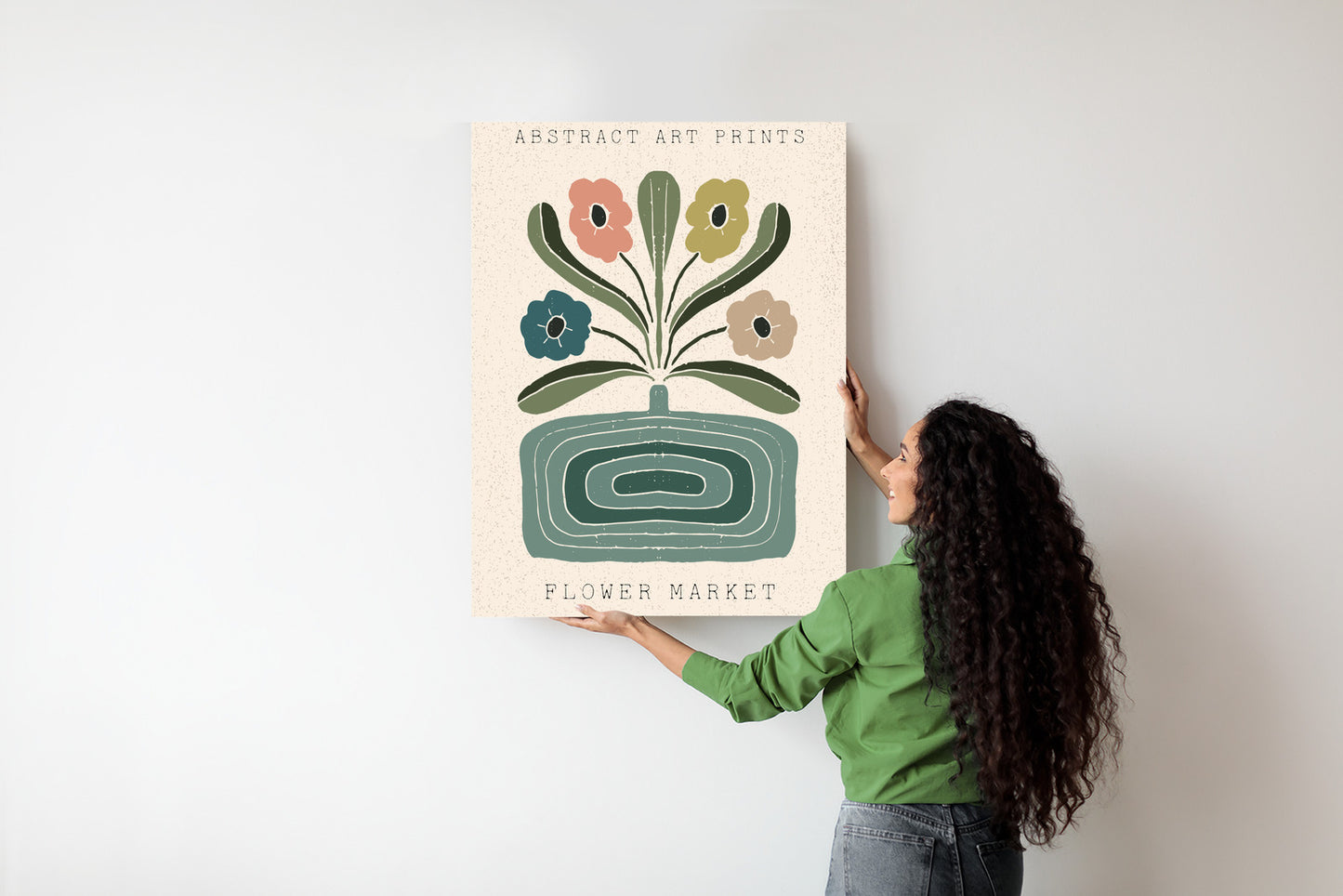 Poster Moderne Illustration Mit Einer Vase Voller Blumen Rahmen Holz Mit Passepartout Farbe Natürlich