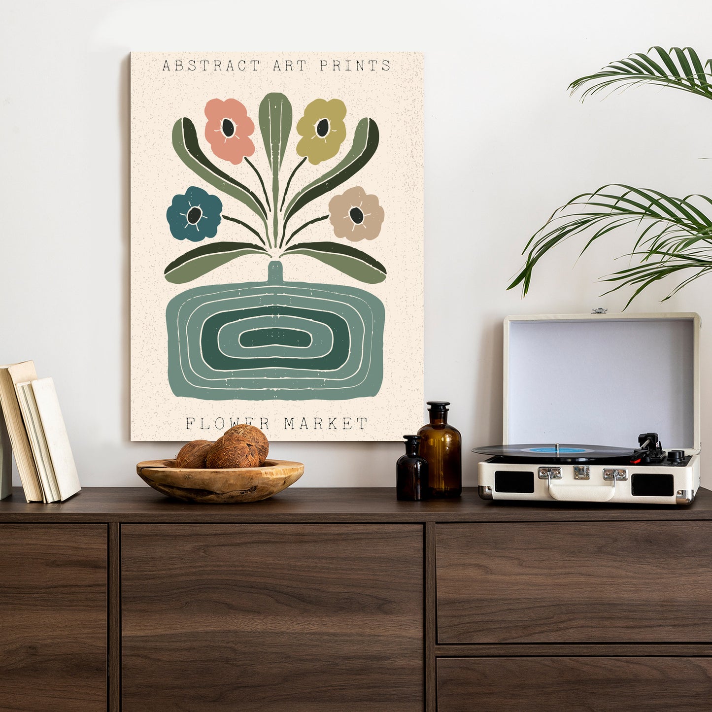Poster Moderne Illustration Mit Einer Vase Voller Blumen Rahmen Holz Mit Passepartout Farbe Natürlich