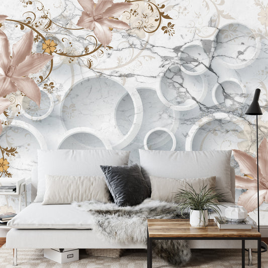 Fototapete Abstrakte Marmor Und Blumen