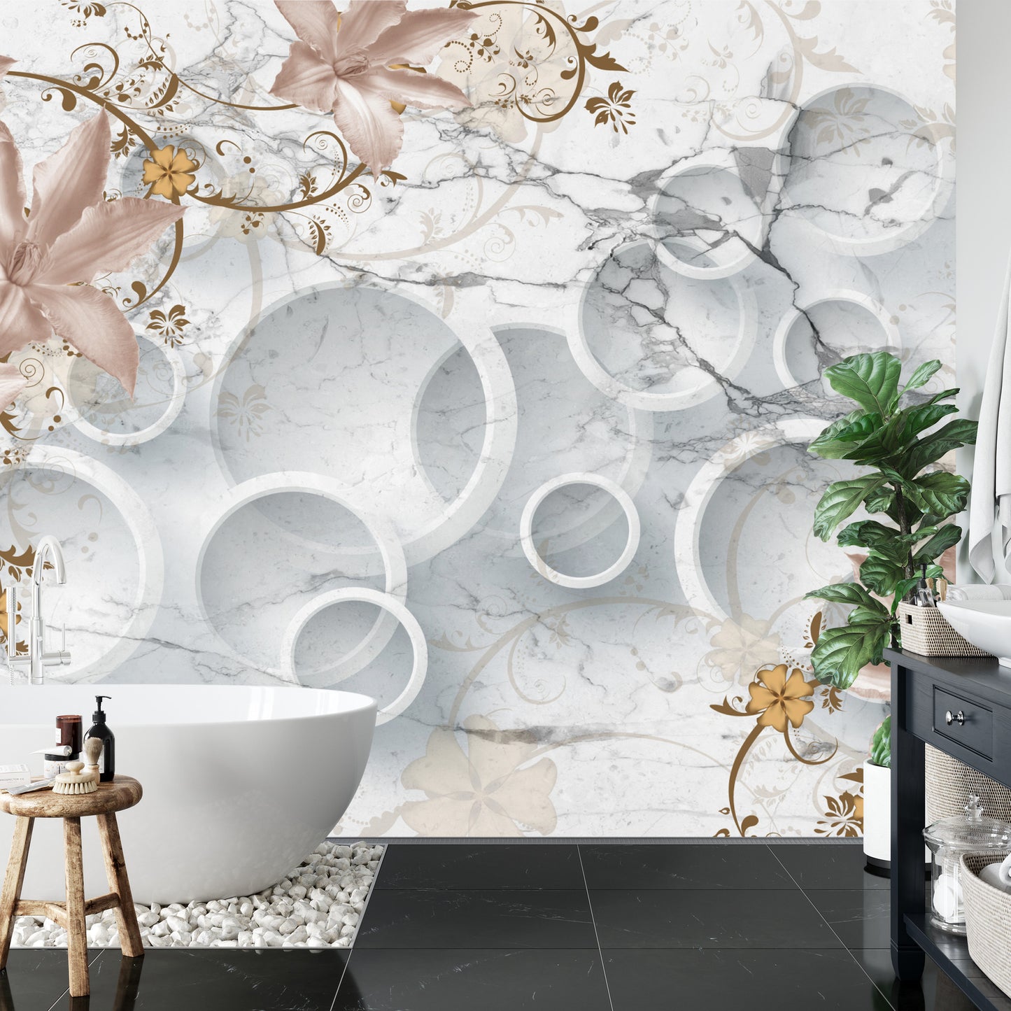 Fototapete Abstrakte Marmor Und Blumen