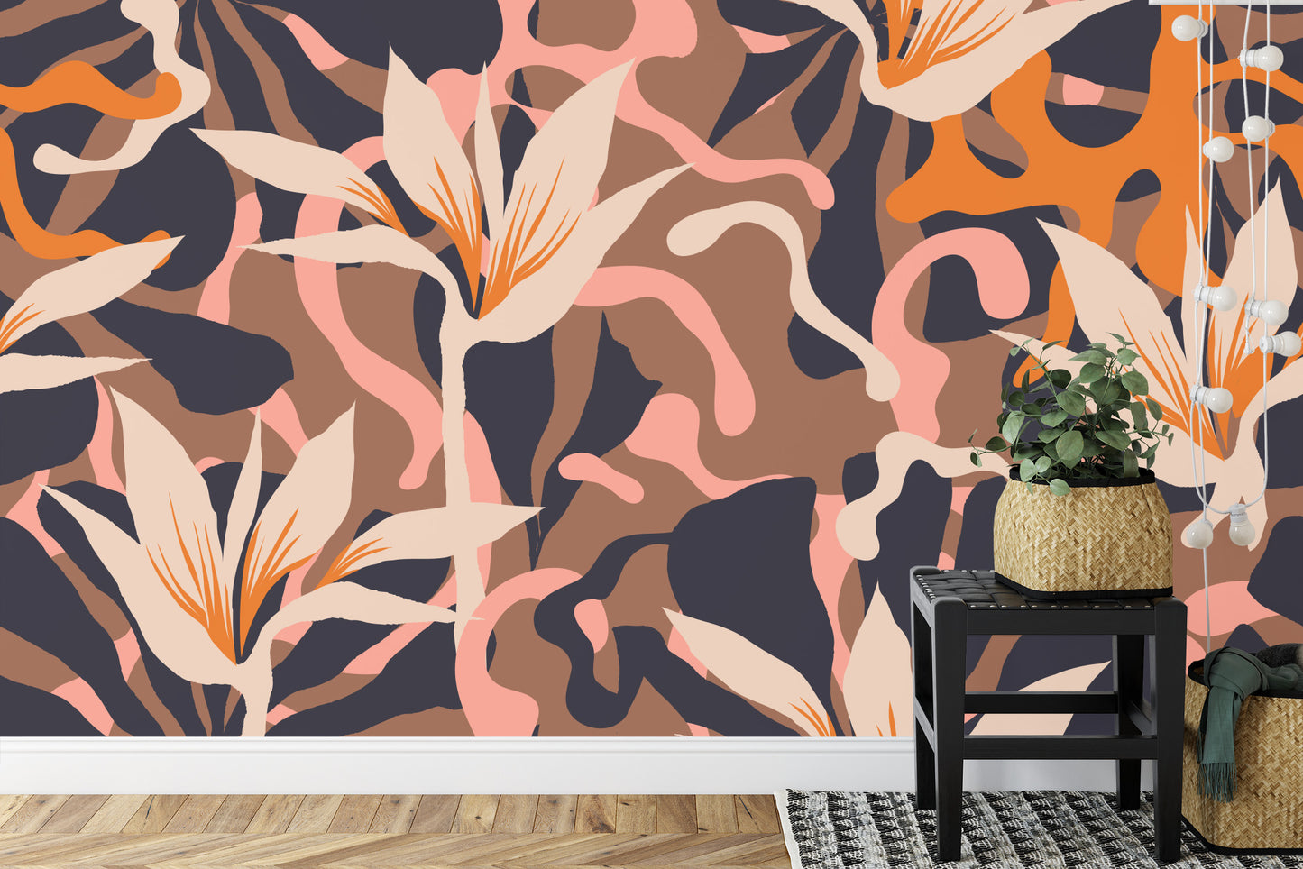 Fototapete Abstract Jungle Plants Pattern. Creative Collage Contemporary Floral Seamless Pattern. Fashionable Template For Design.