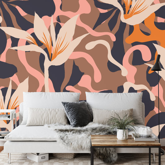 Fototapete Abstract Jungle Plants Pattern. Creative Collage Contemporary Floral Seamless Pattern. Fashionable Template For Design.