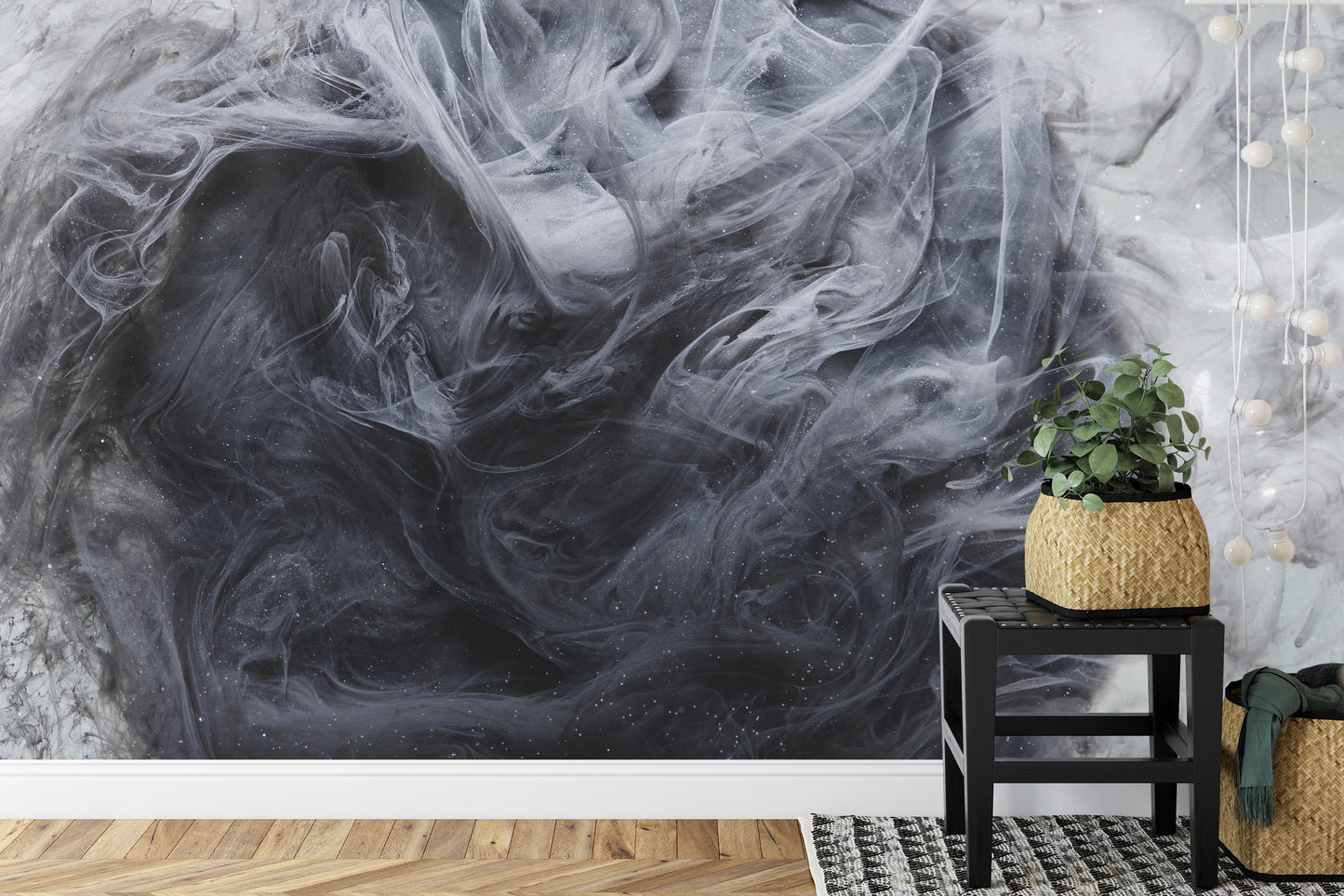 Fototapete Outer Space Abstract Background, Black Matter. Thunderstorm Clouds In The Sky. Mystical Swirling Smoke Backdrop