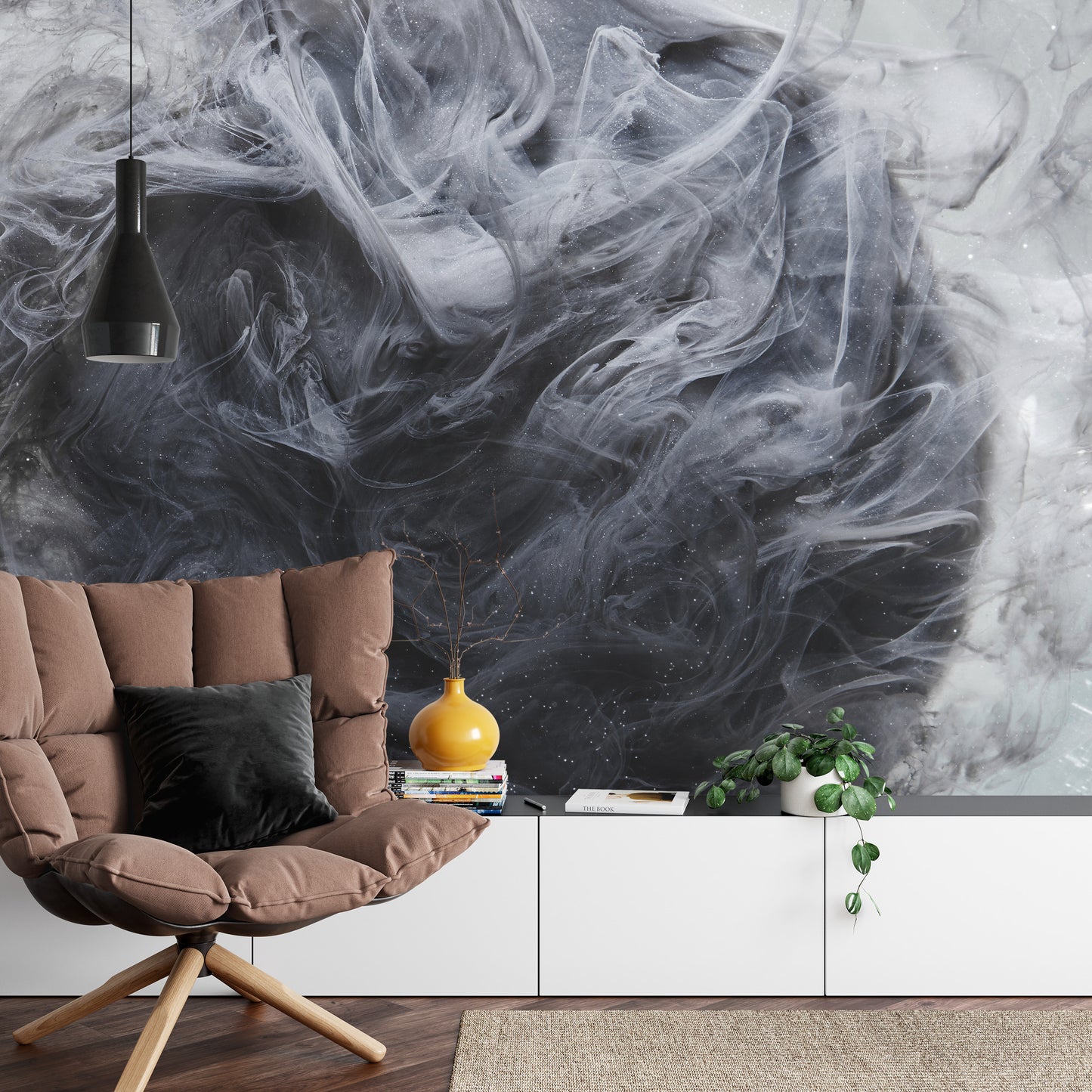 Fototapete Outer Space Abstract Background, Black Matter. Thunderstorm Clouds In The Sky. Mystical Swirling Smoke Backdrop