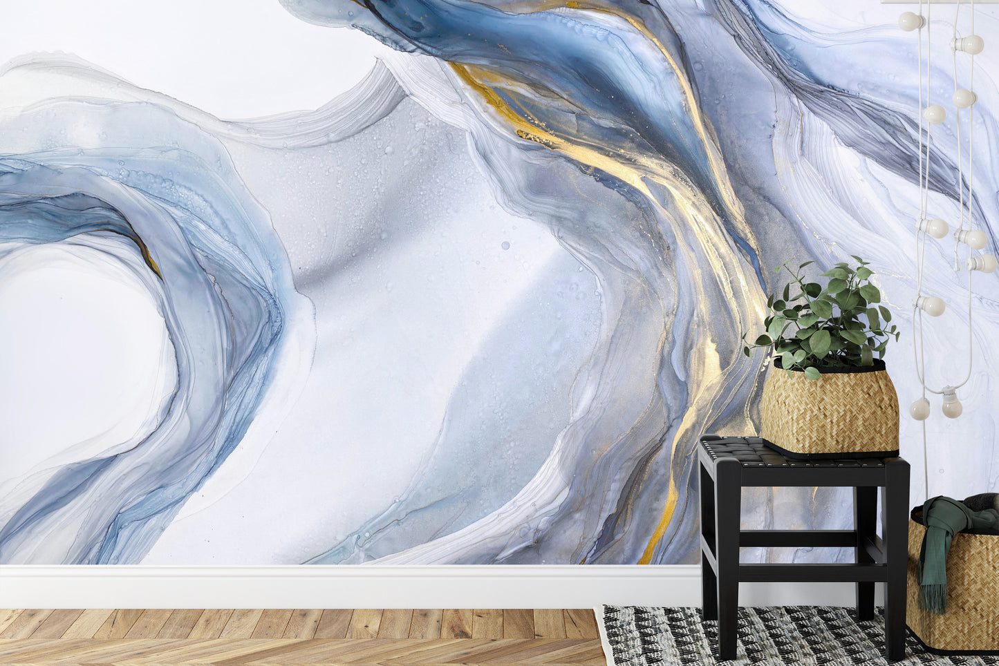 Fototapete Abstract Blue Art With Gray And Gold — Light Blue Background With Beautiful Smudges And Stains Made With Alcohol Ink And Golden Paint. Blue Fluid Texture Poster Resembles Watercolor Or Aquarelle.
