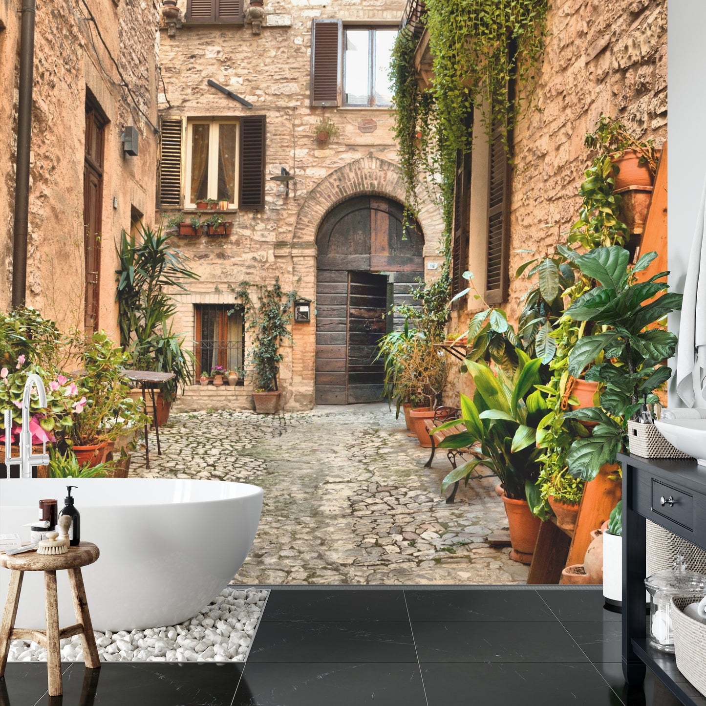 Fototapete Gasse Blumen