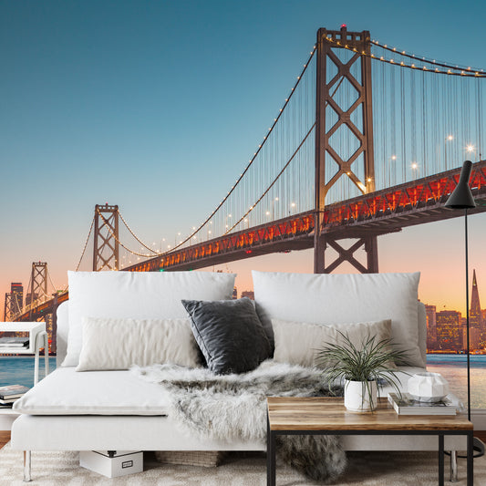 Fototapete San Francisco Skyline With Oakland Bay Bridge At Sunset, California, Usa