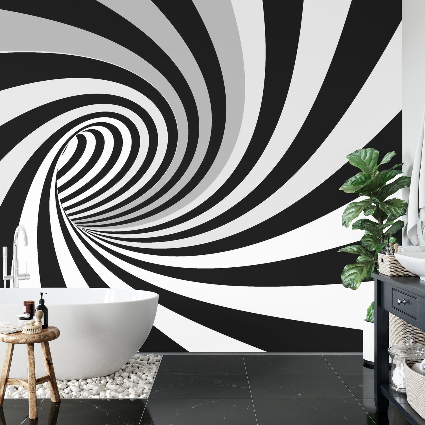 Fototapete 3D Tunnel - Schwarz-Weiss