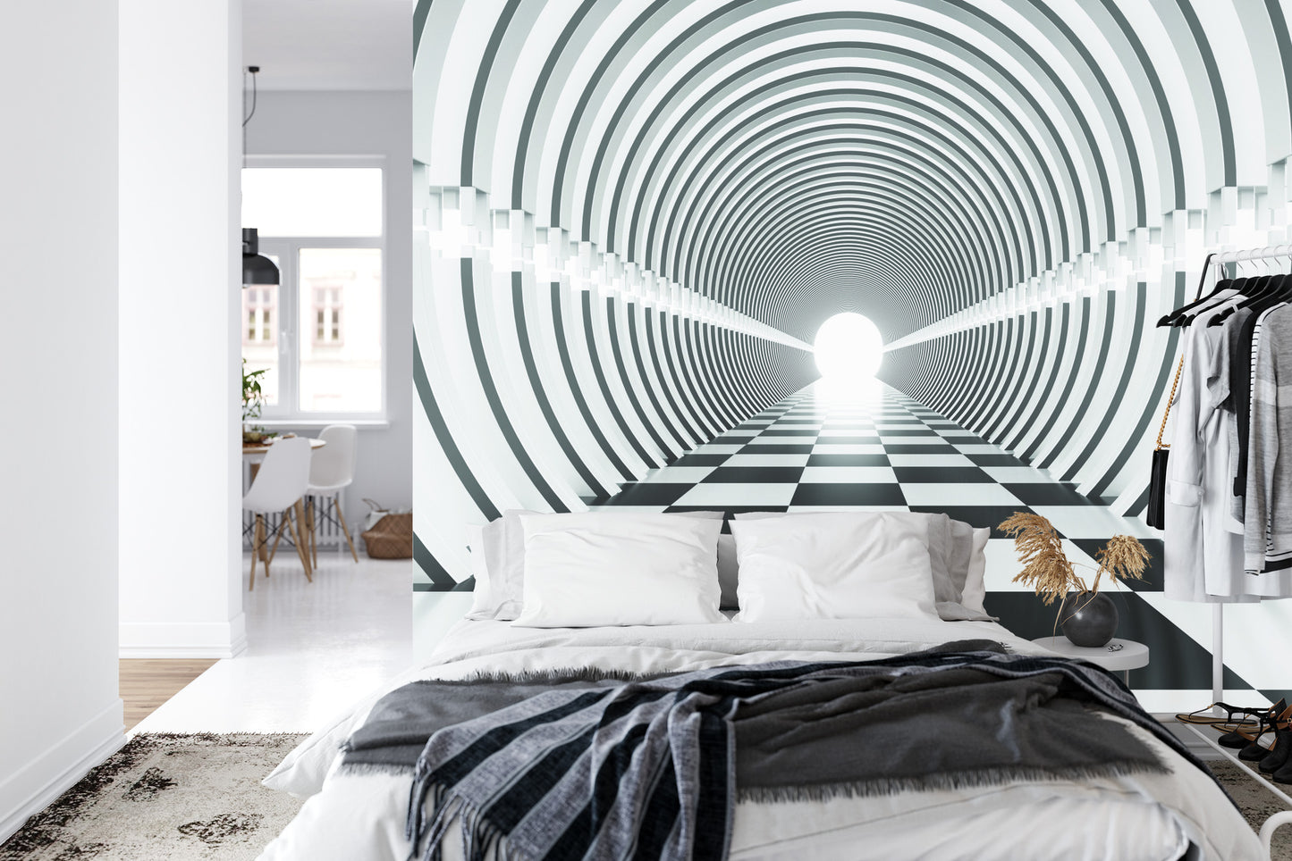 Fototapete 3D Tunnel - Schwarz Weiß