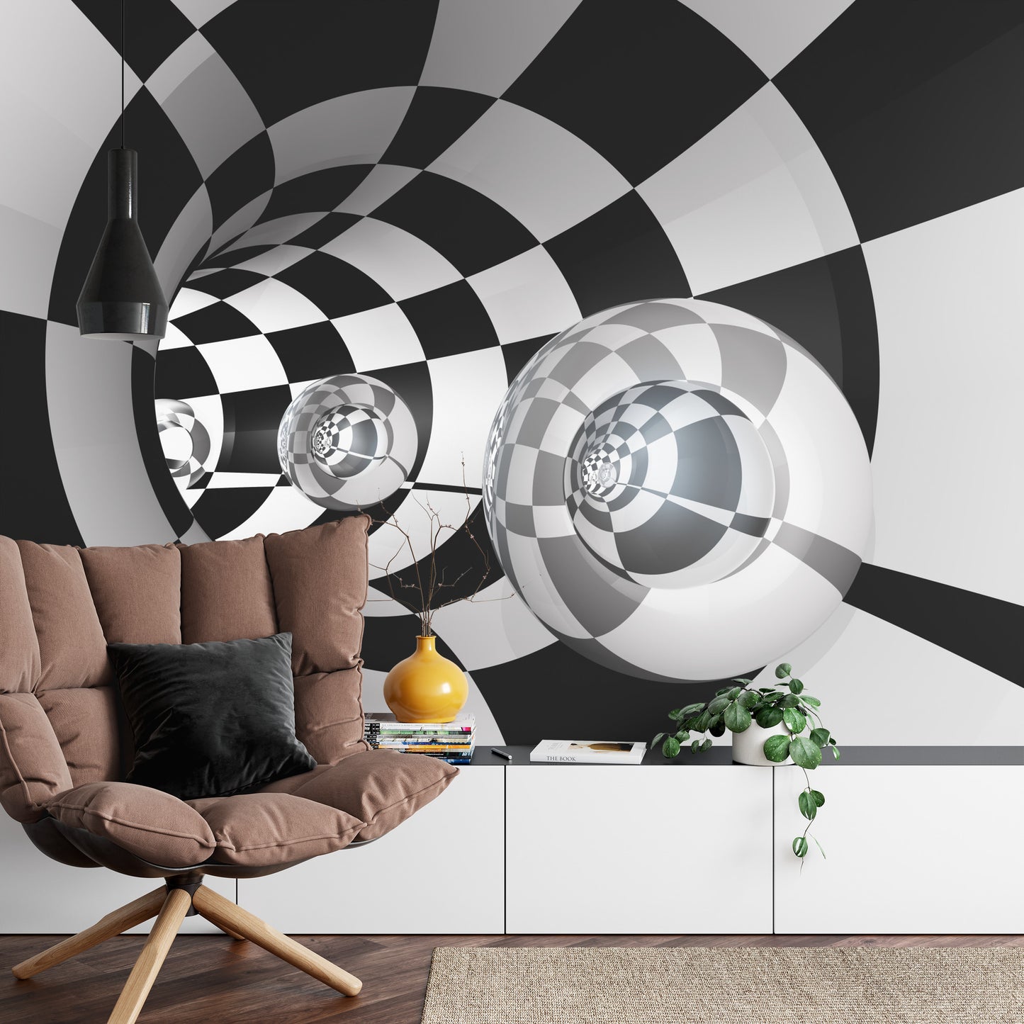 Fototapete 3D Tunnel - Schachbrett