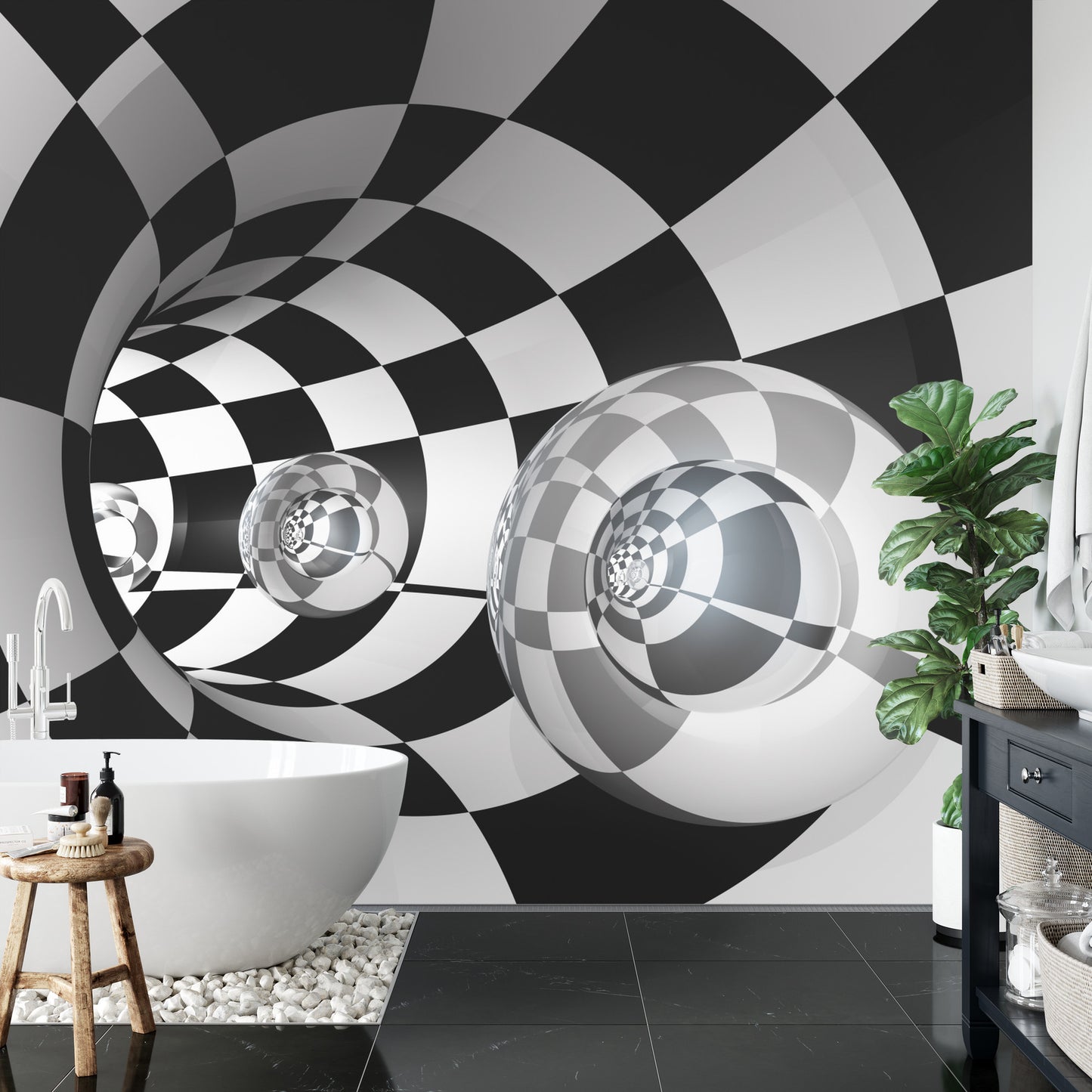 Fototapete 3D Tunnel - Schachbrett