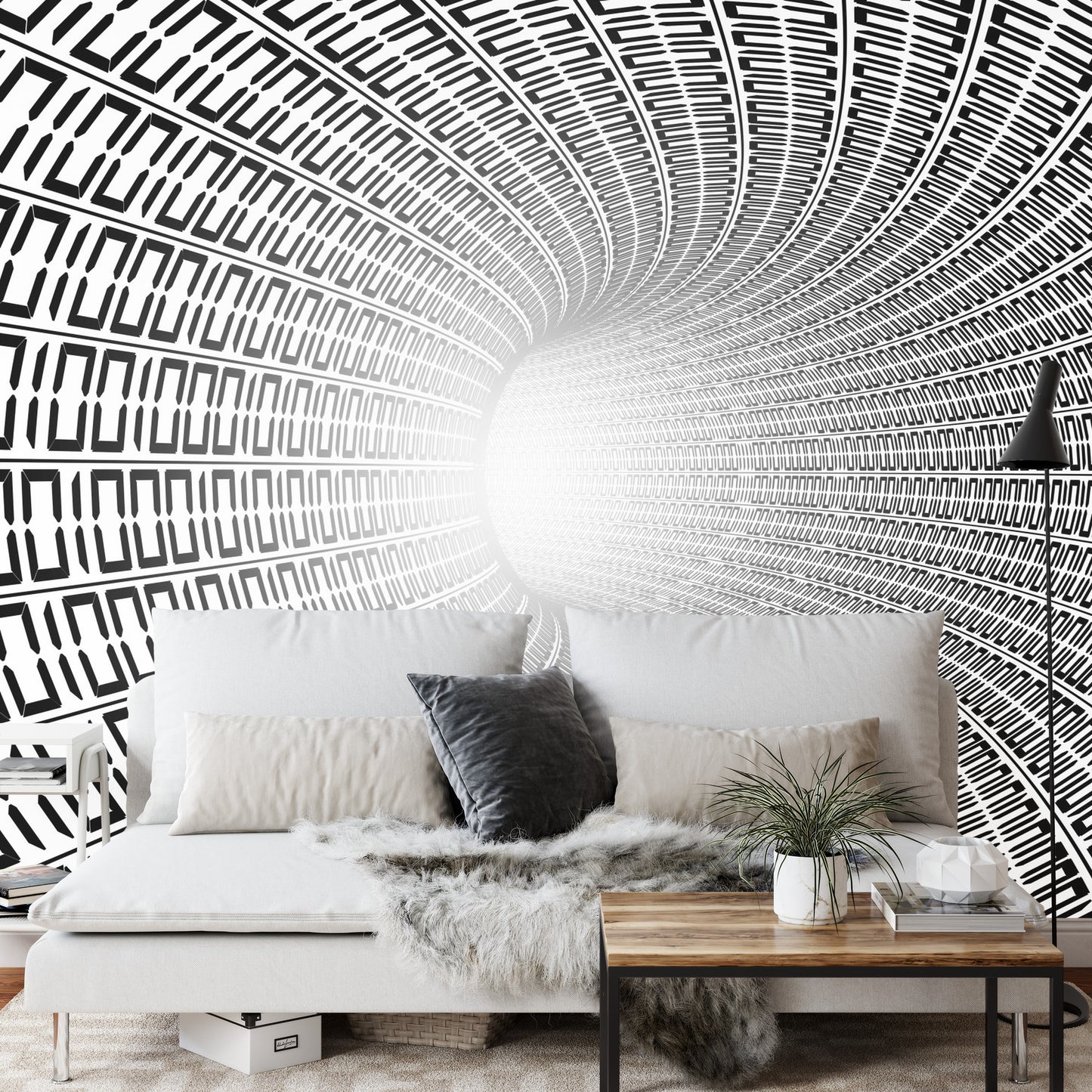 Fototapete 3D Tunnel - Schwarz Weiß